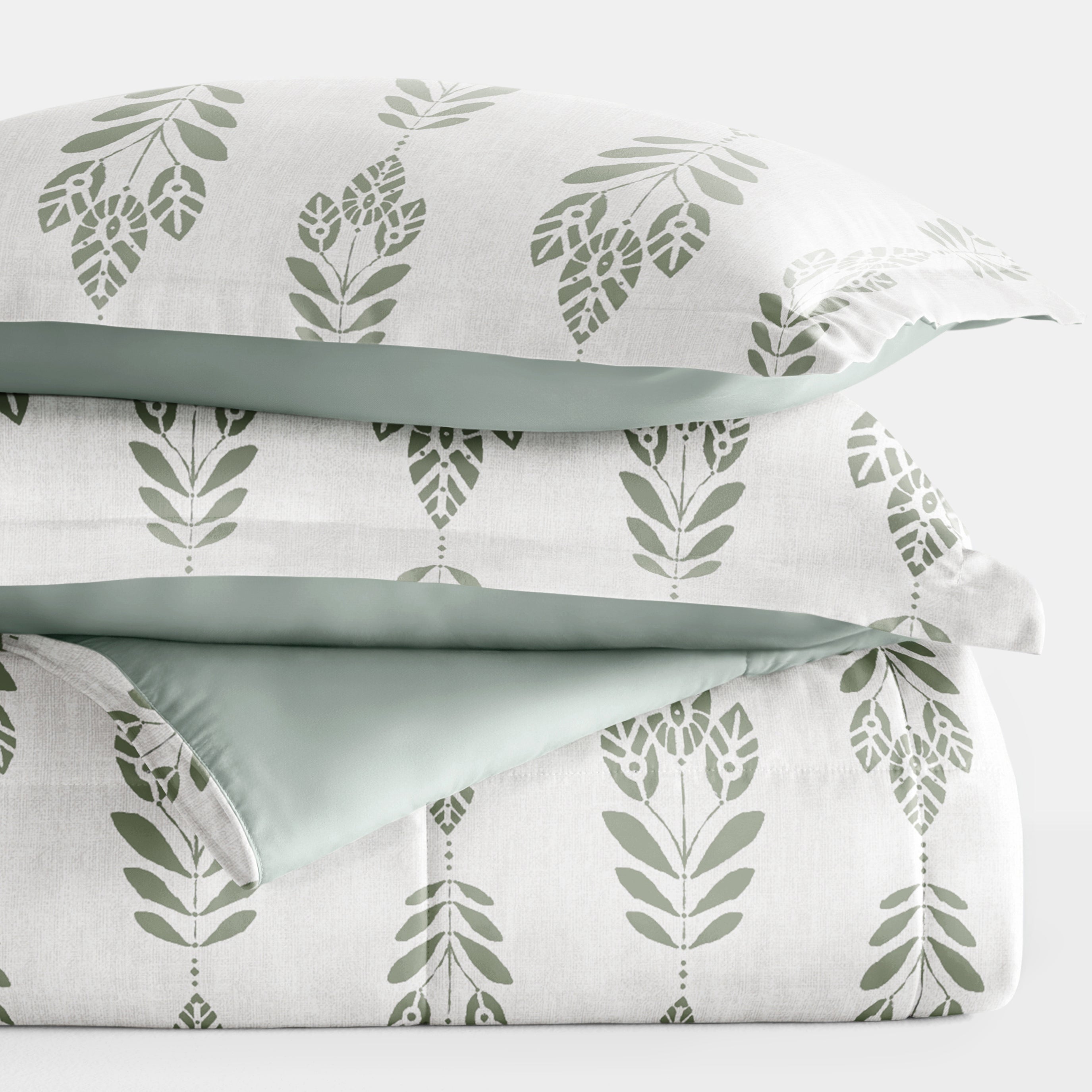 Folk Leaves Reversible Patterned Down-Alternative Comforter Set