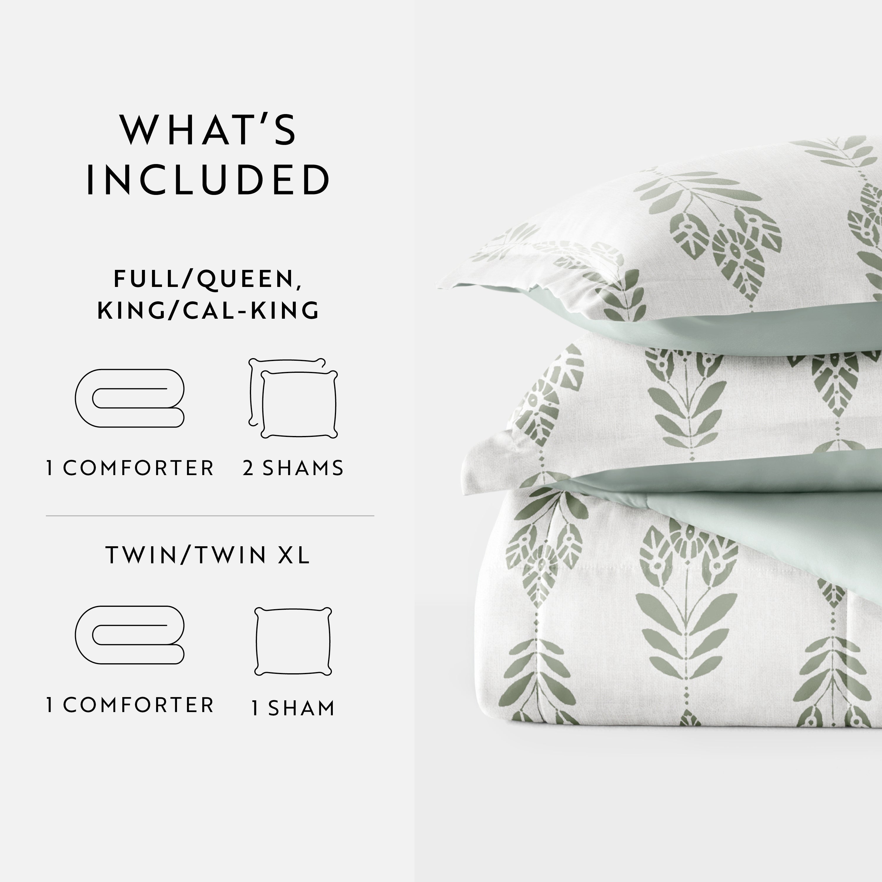 Folk Leaves Reversible Patterned Down-Alternative Comforter Set