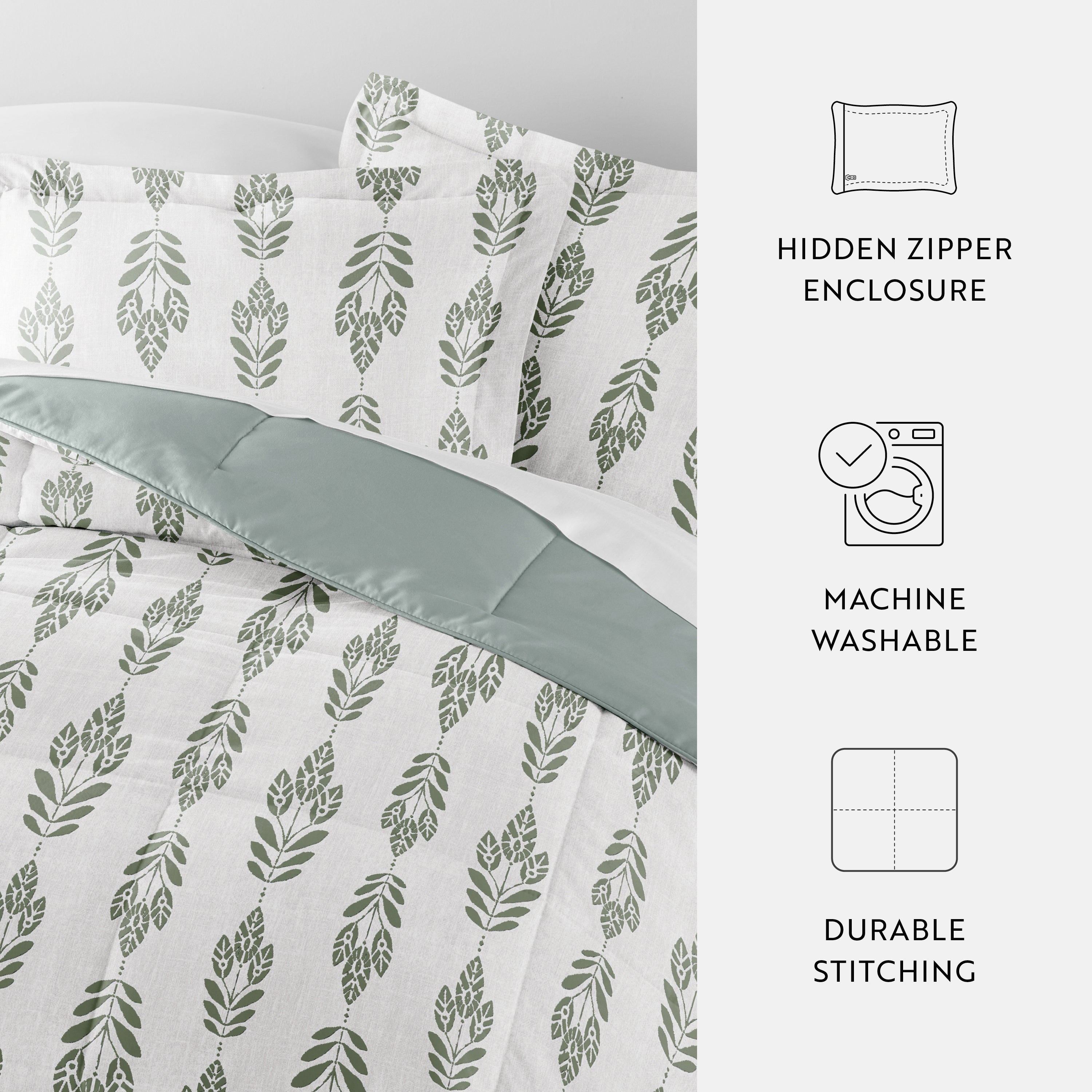 Folk Leaves Reversible Patterned Down-Alternative Comforter Set