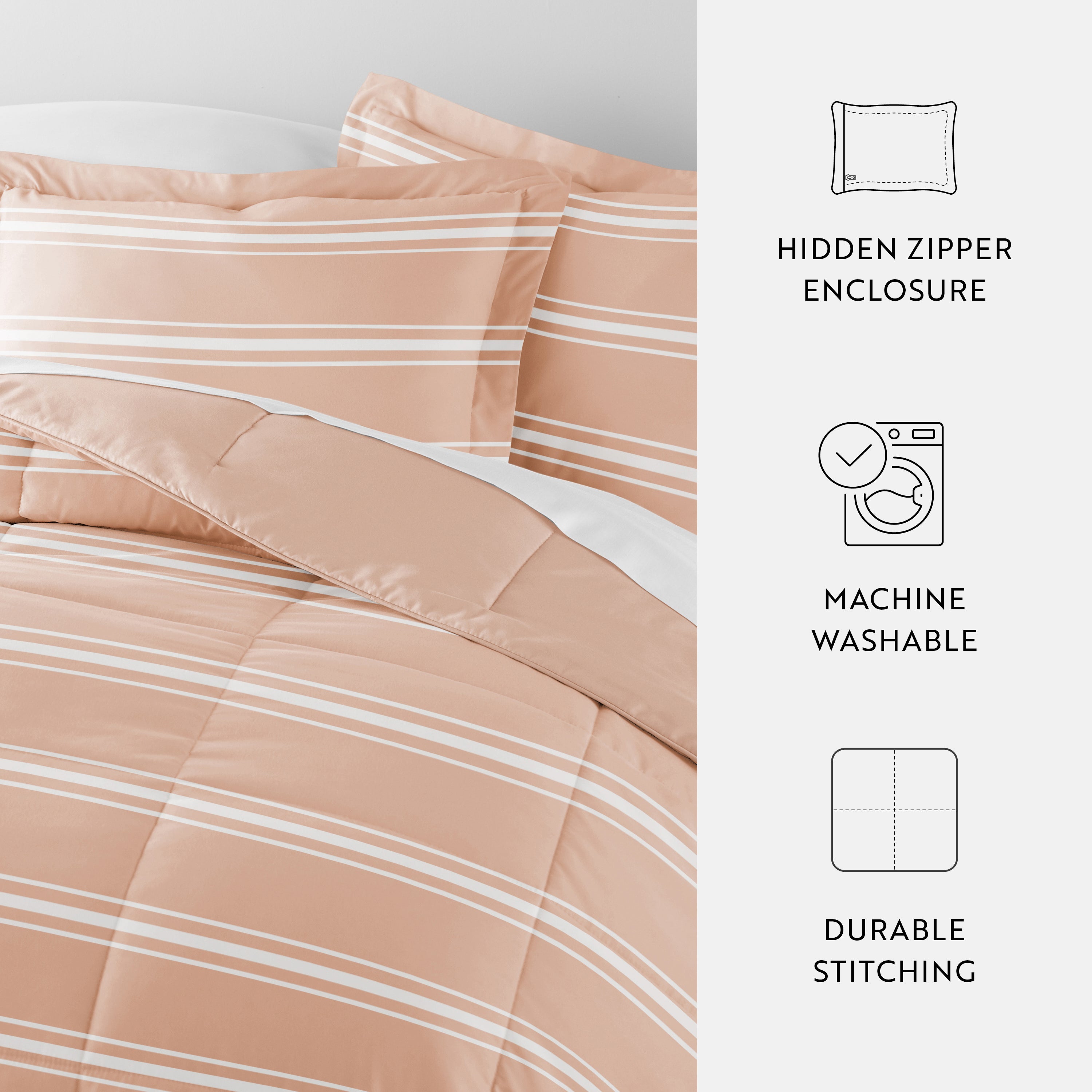 Soft Stripe Reversible Patterned Down-Alternative Comforter Set