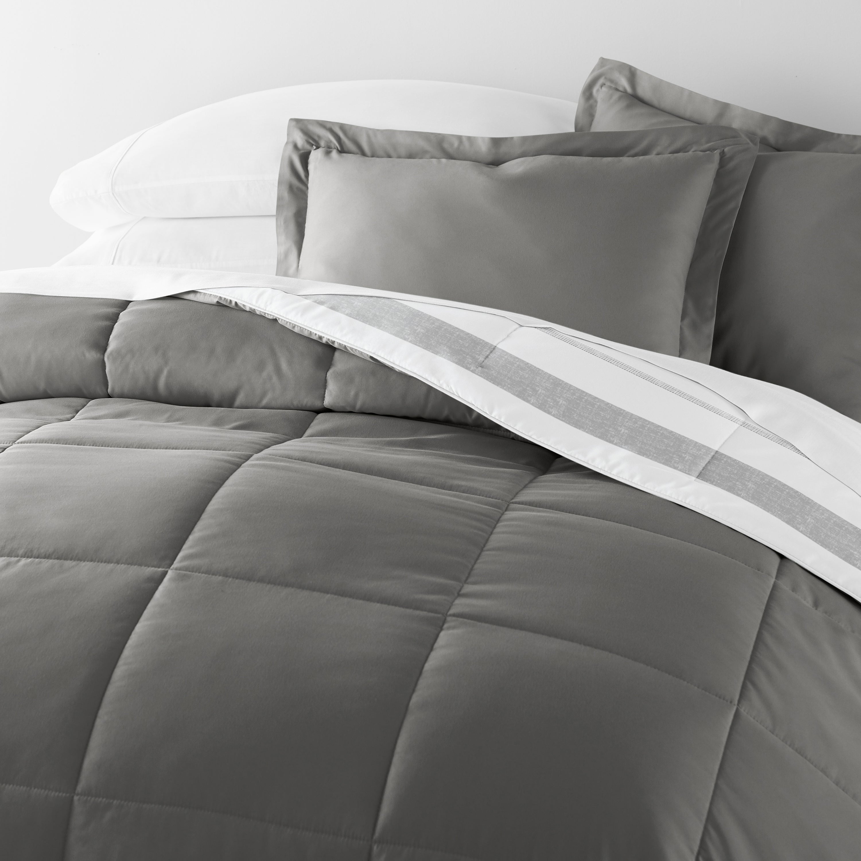 Stitched Stripe Reversible Patterned Down-Alternative Comforter Set