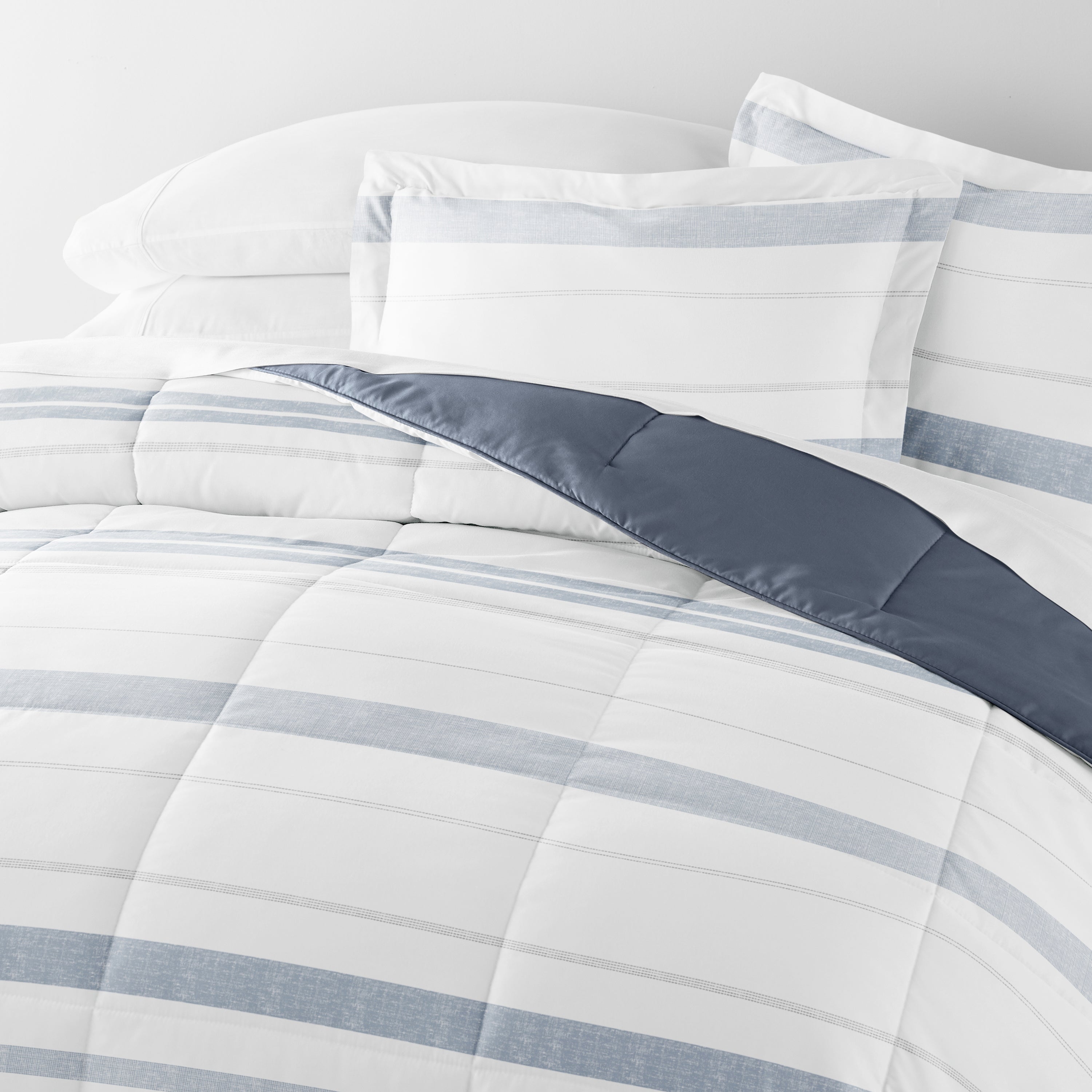 Stitched Stripe Reversible Patterned Down-Alternative Comforter Set