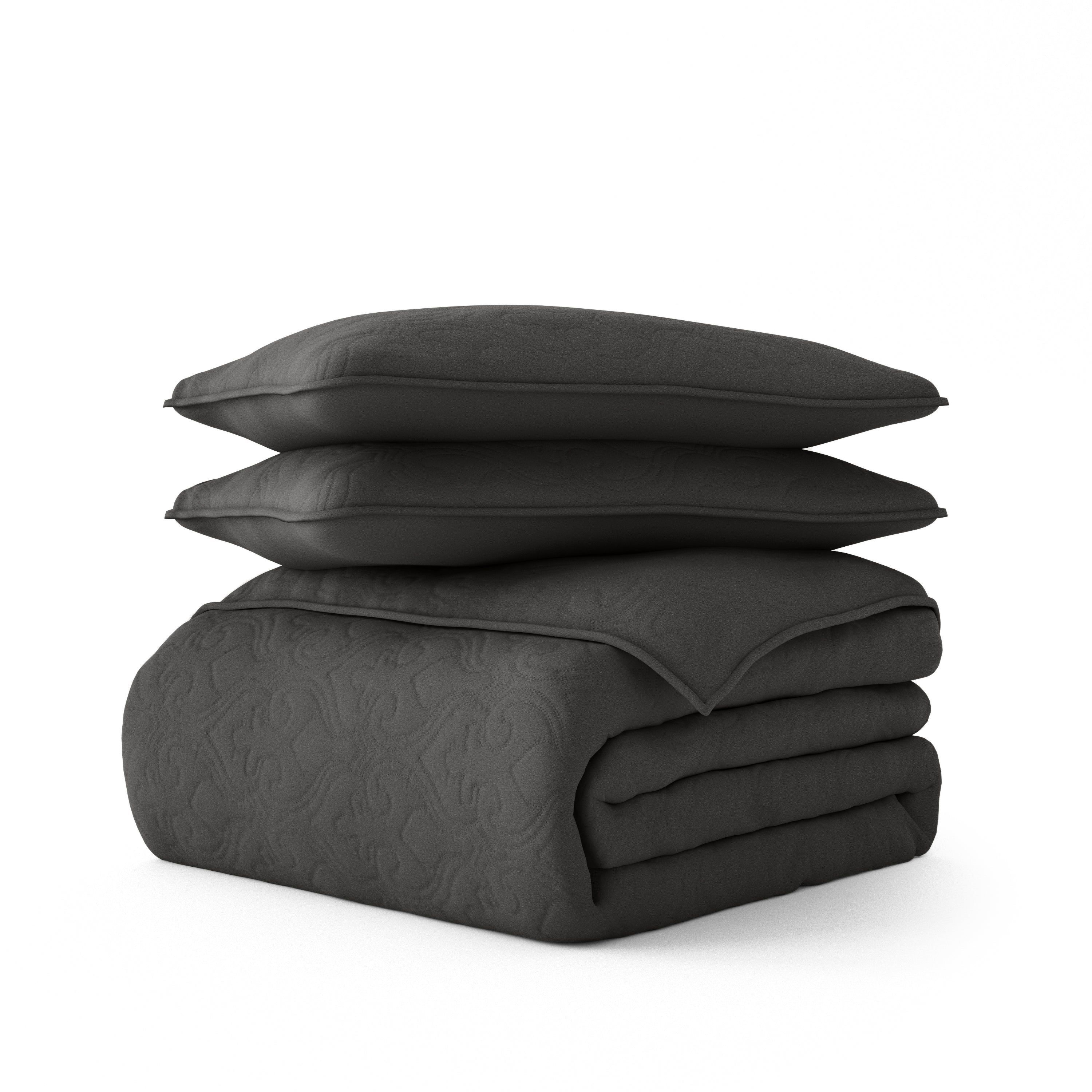 Lightweight Damask Quilted Coverlet Set