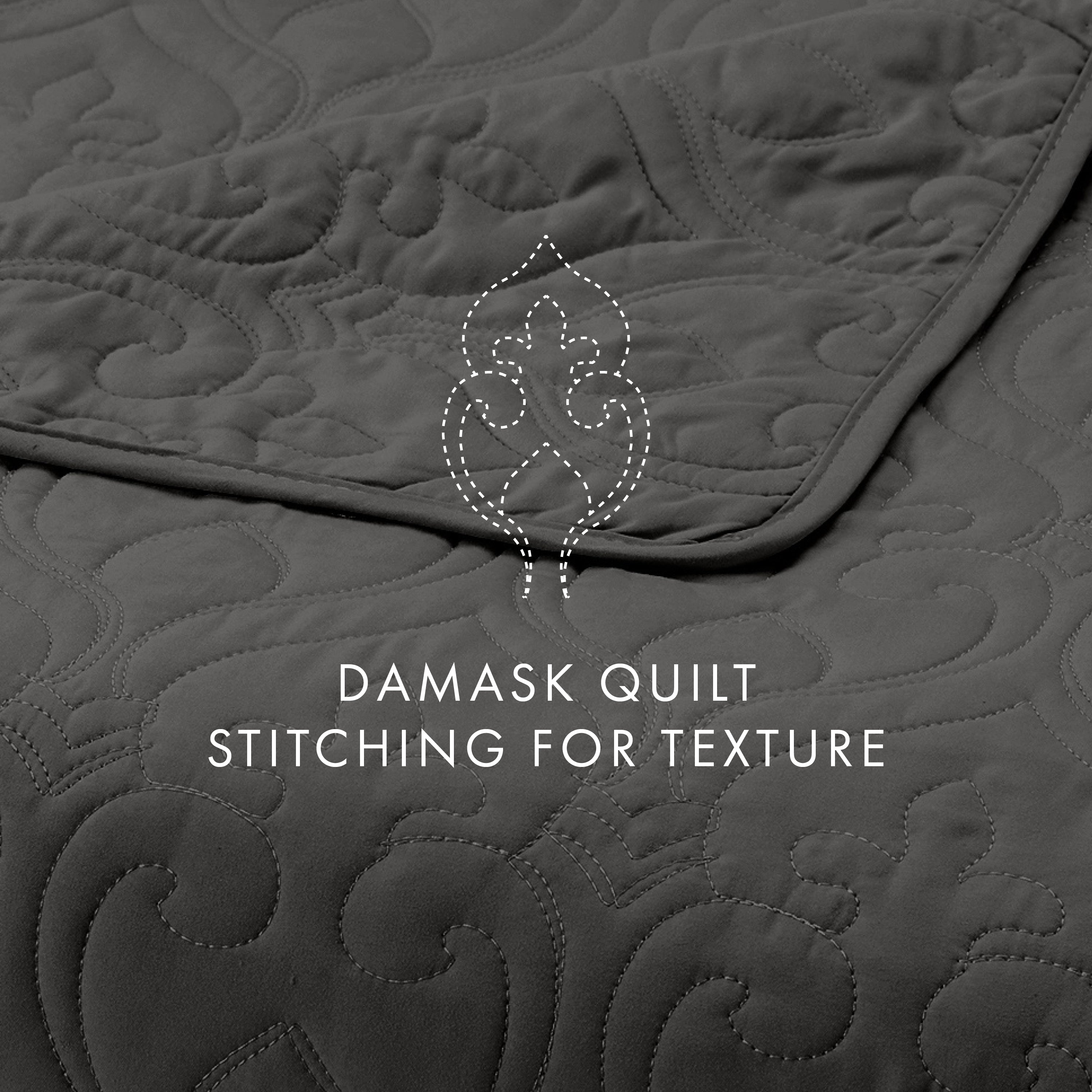 Lightweight Damask Quilted Coverlet Set
