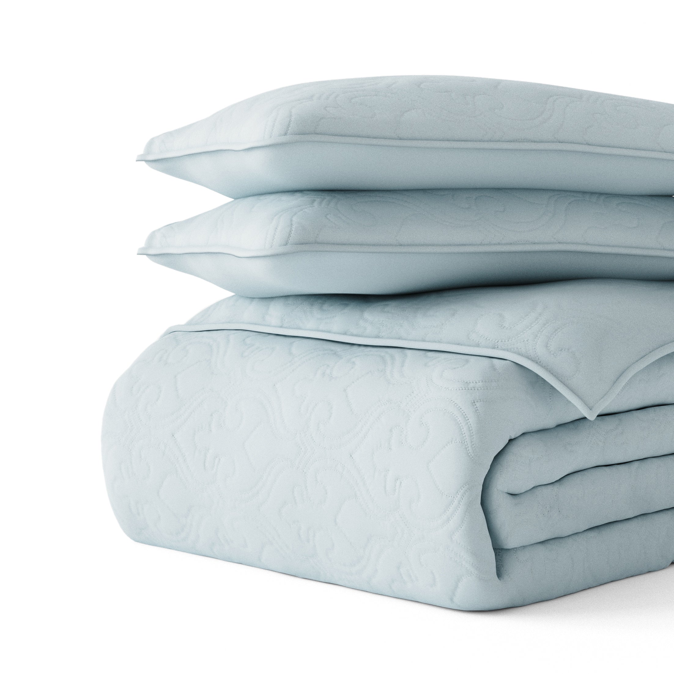 Lightweight Damask Quilted Coverlet Set