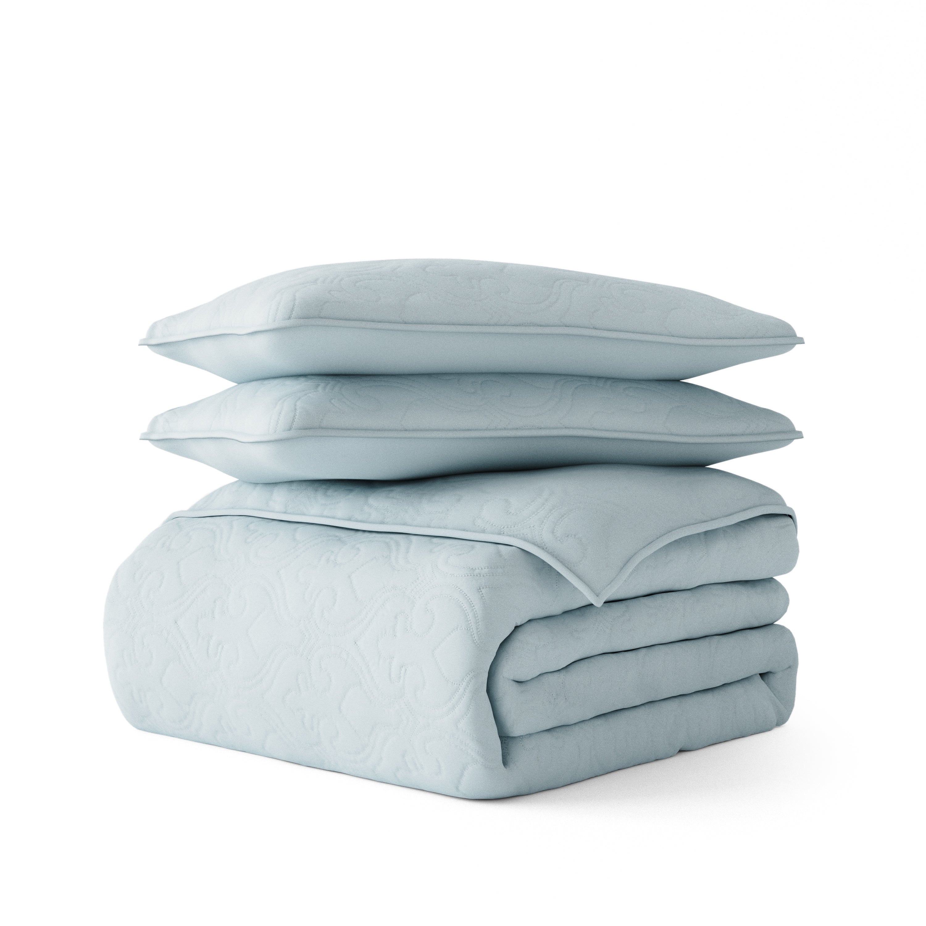 Lightweight Damask Quilted Coverlet Set