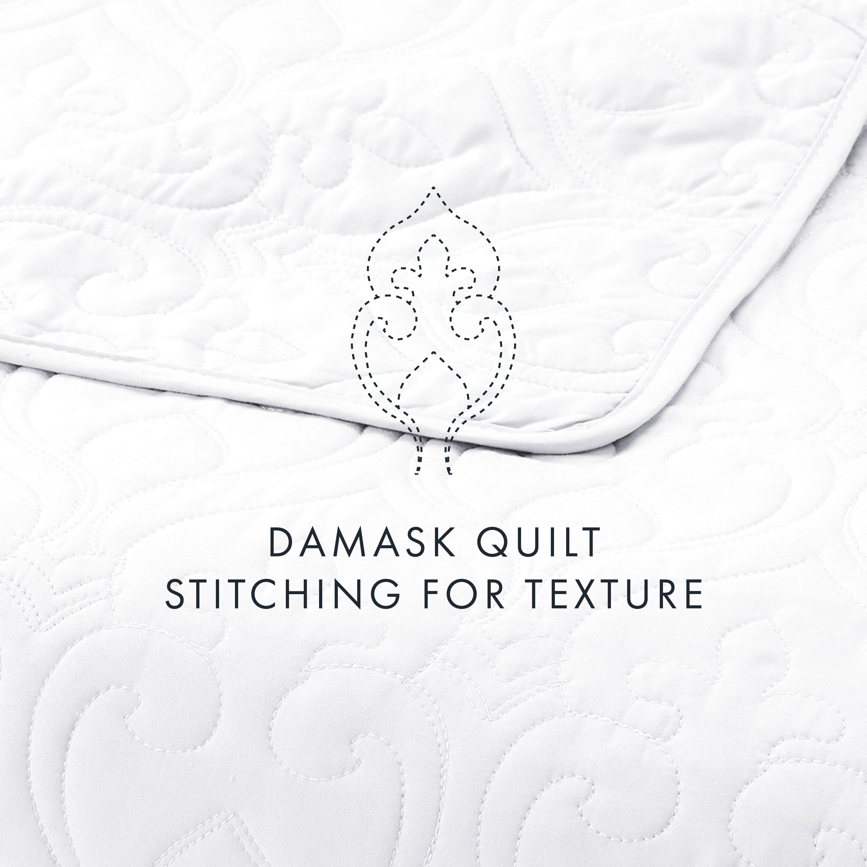 Lightweight Damask Quilted Coverlet Set