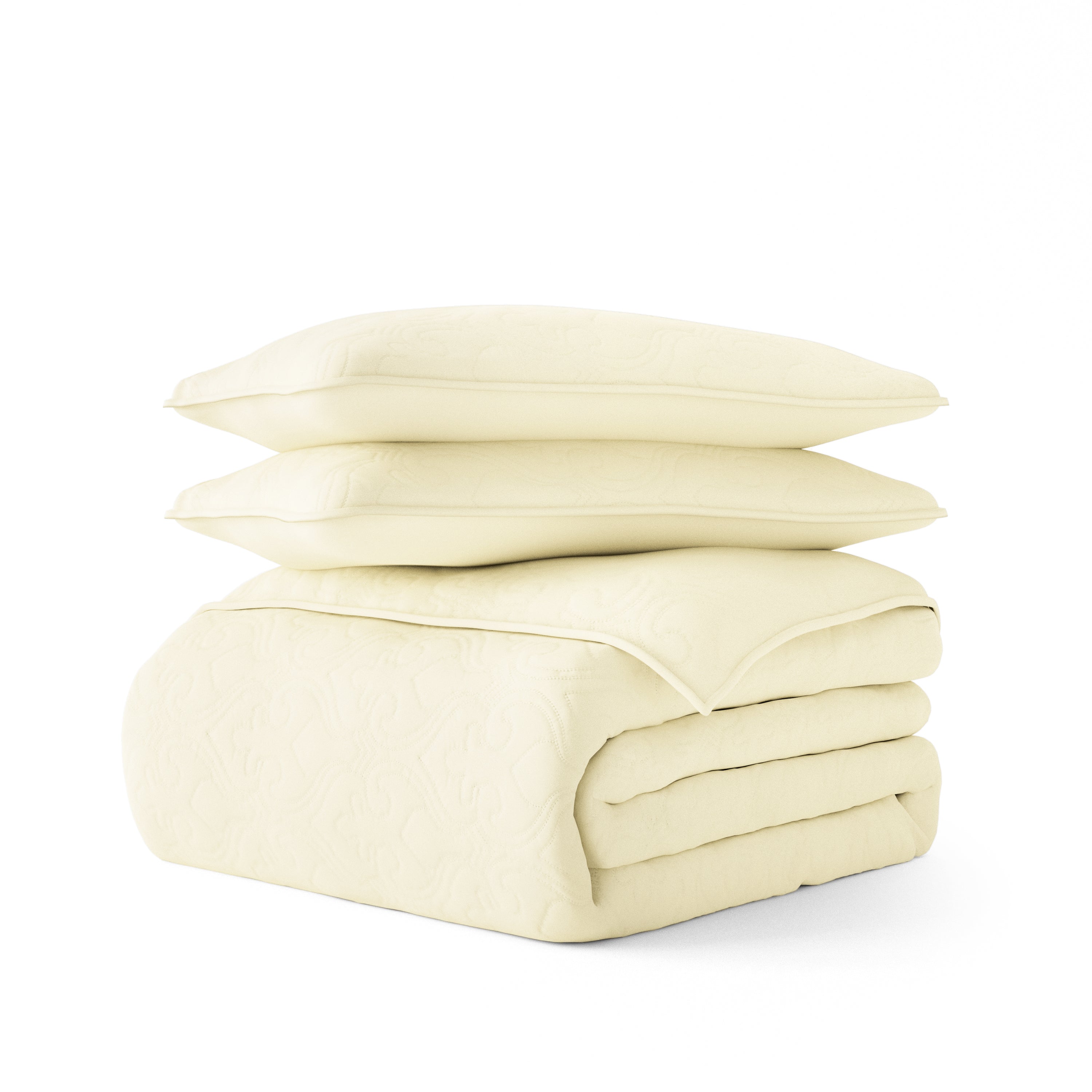 Lightweight Damask Quilted Coverlet Set