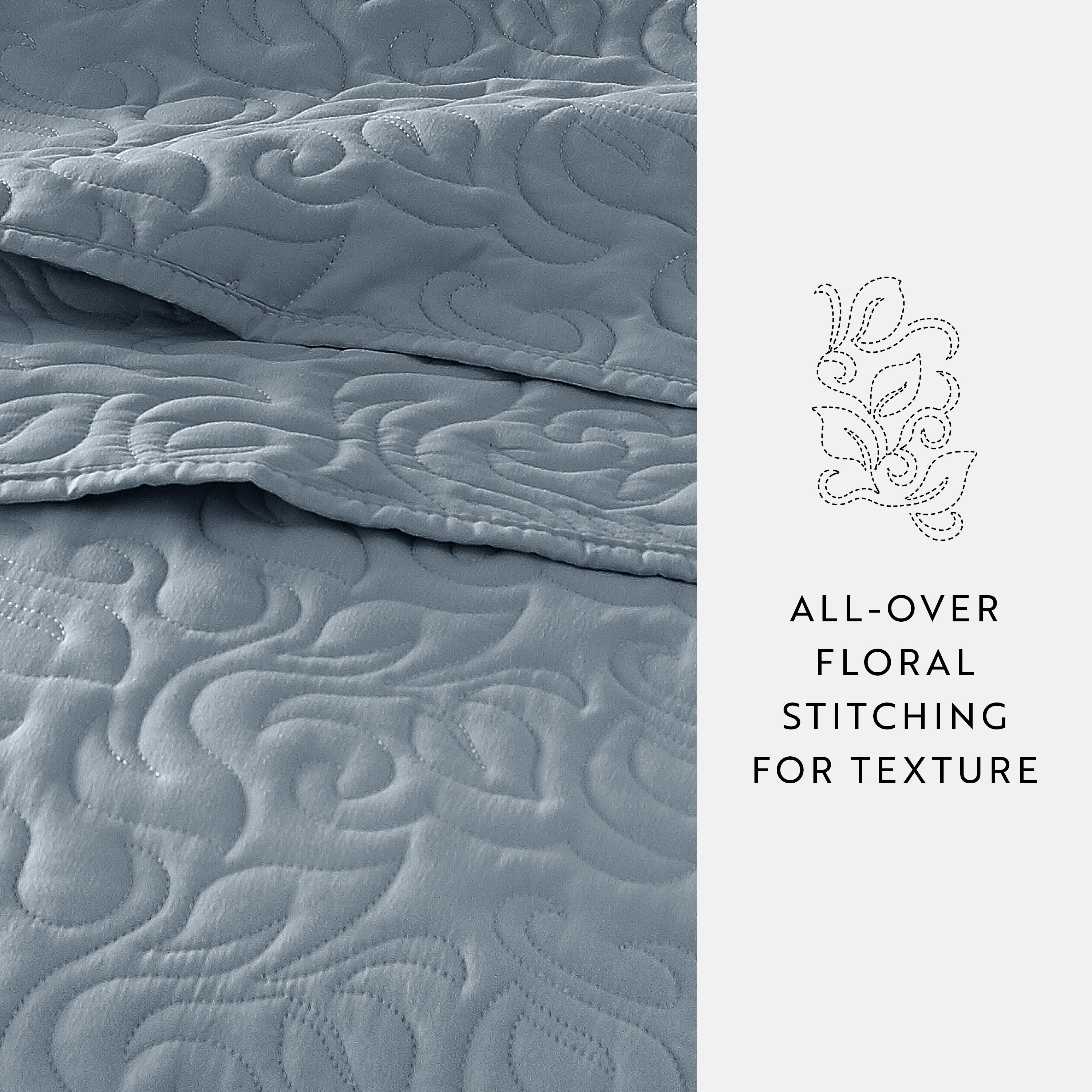 Lightweight Floral Stitch Quilted Coverlet Set