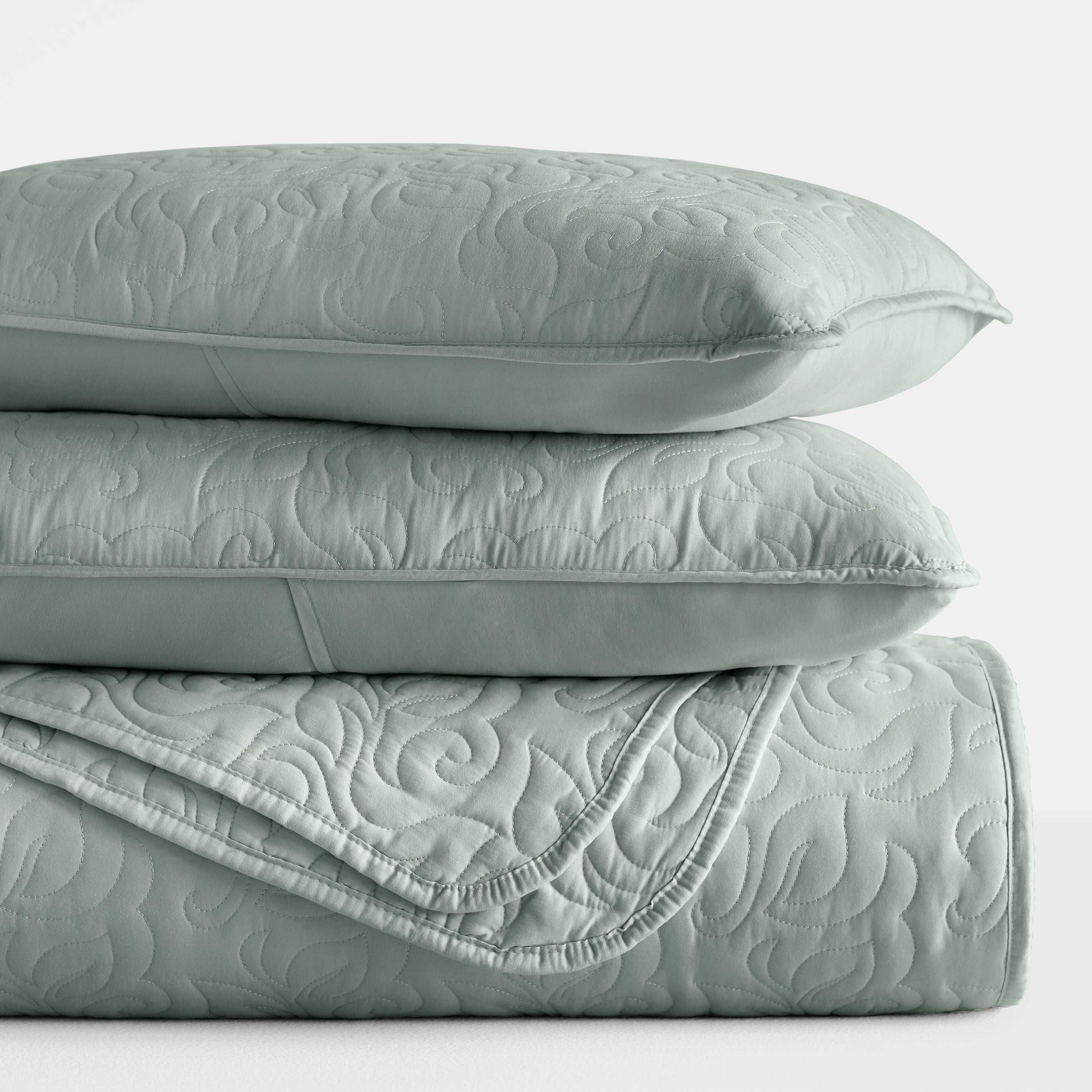 Lightweight Floral Stitch Quilted Coverlet Set