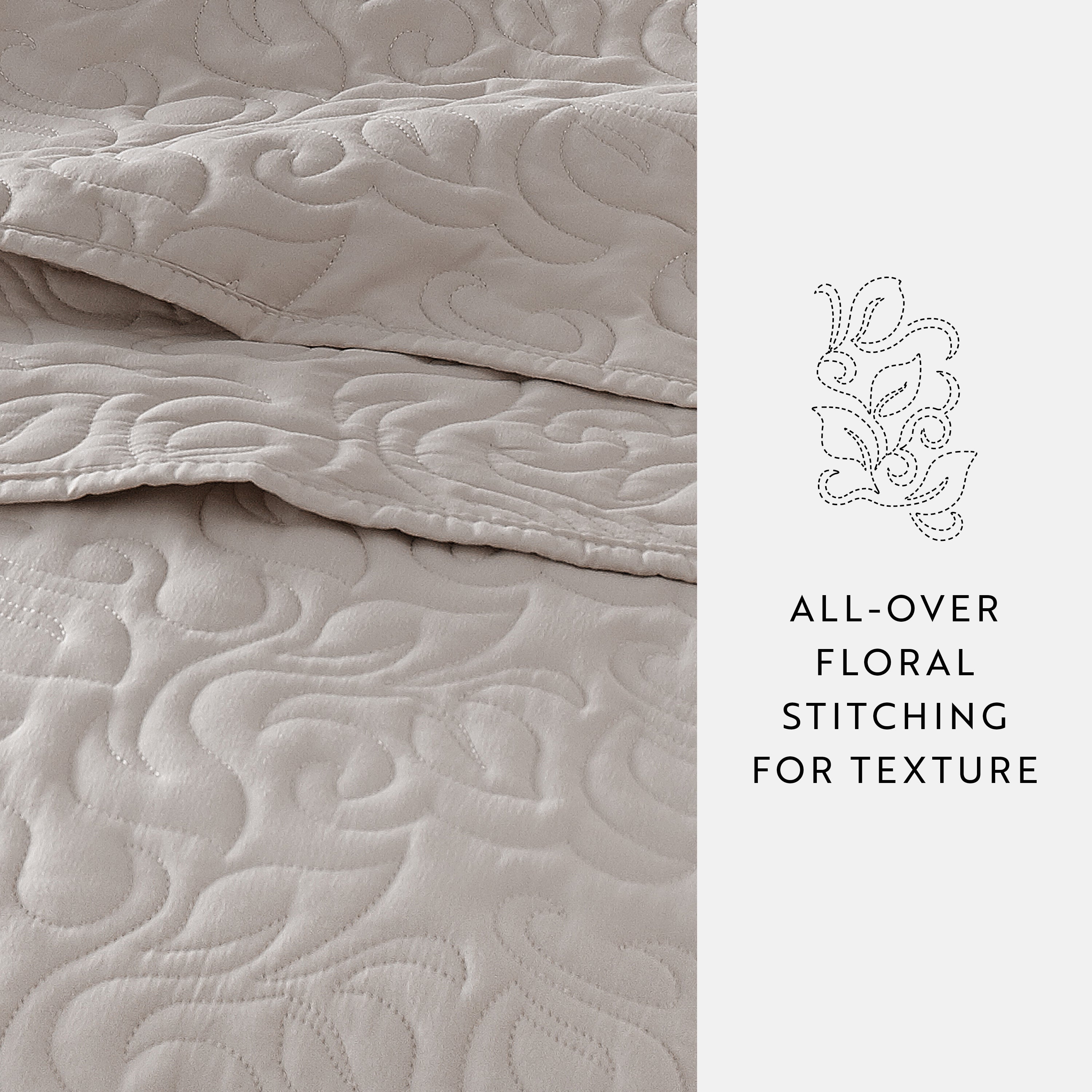 Lightweight Floral Stitch Quilted Coverlet Set