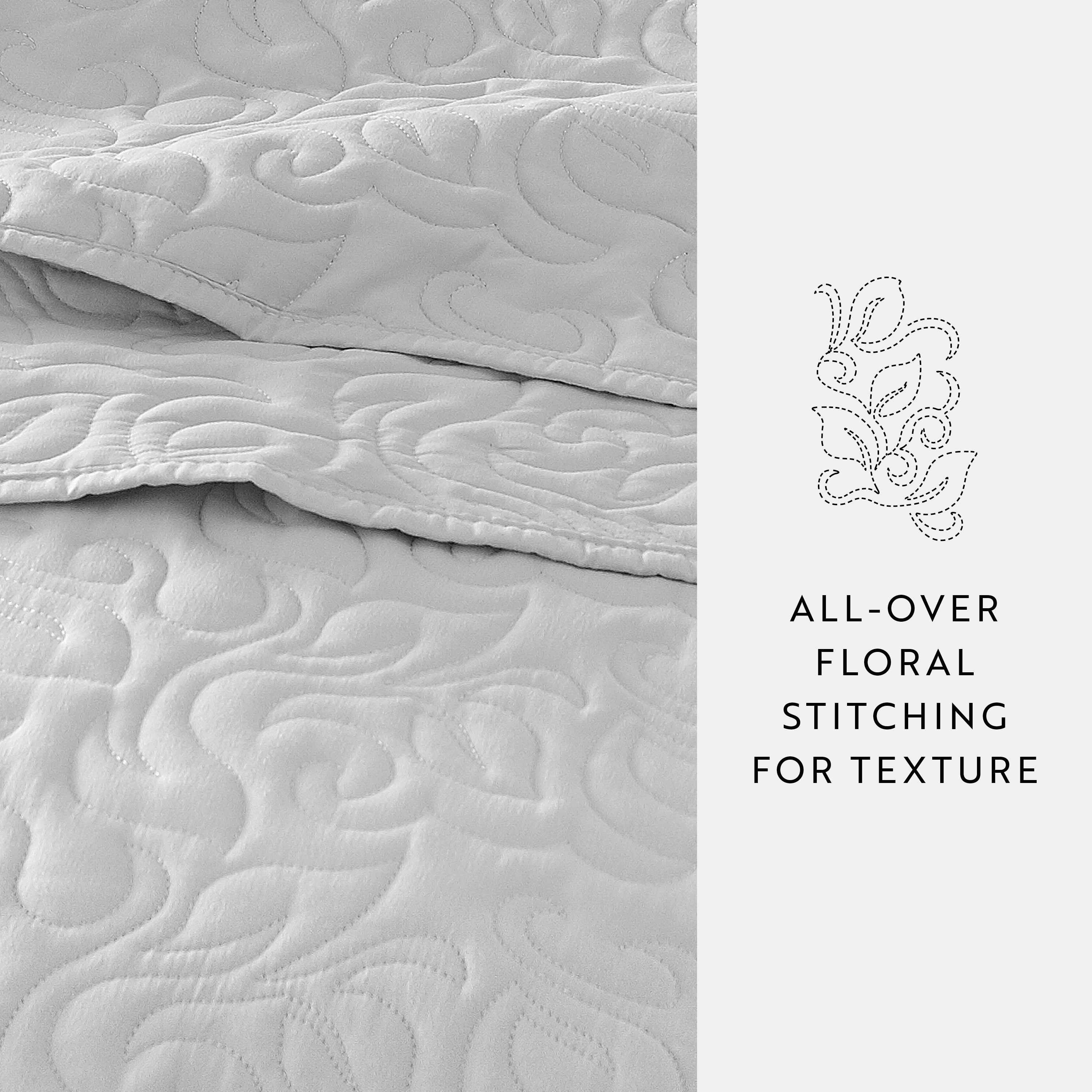 Lightweight Floral Stitch Quilted Coverlet Set