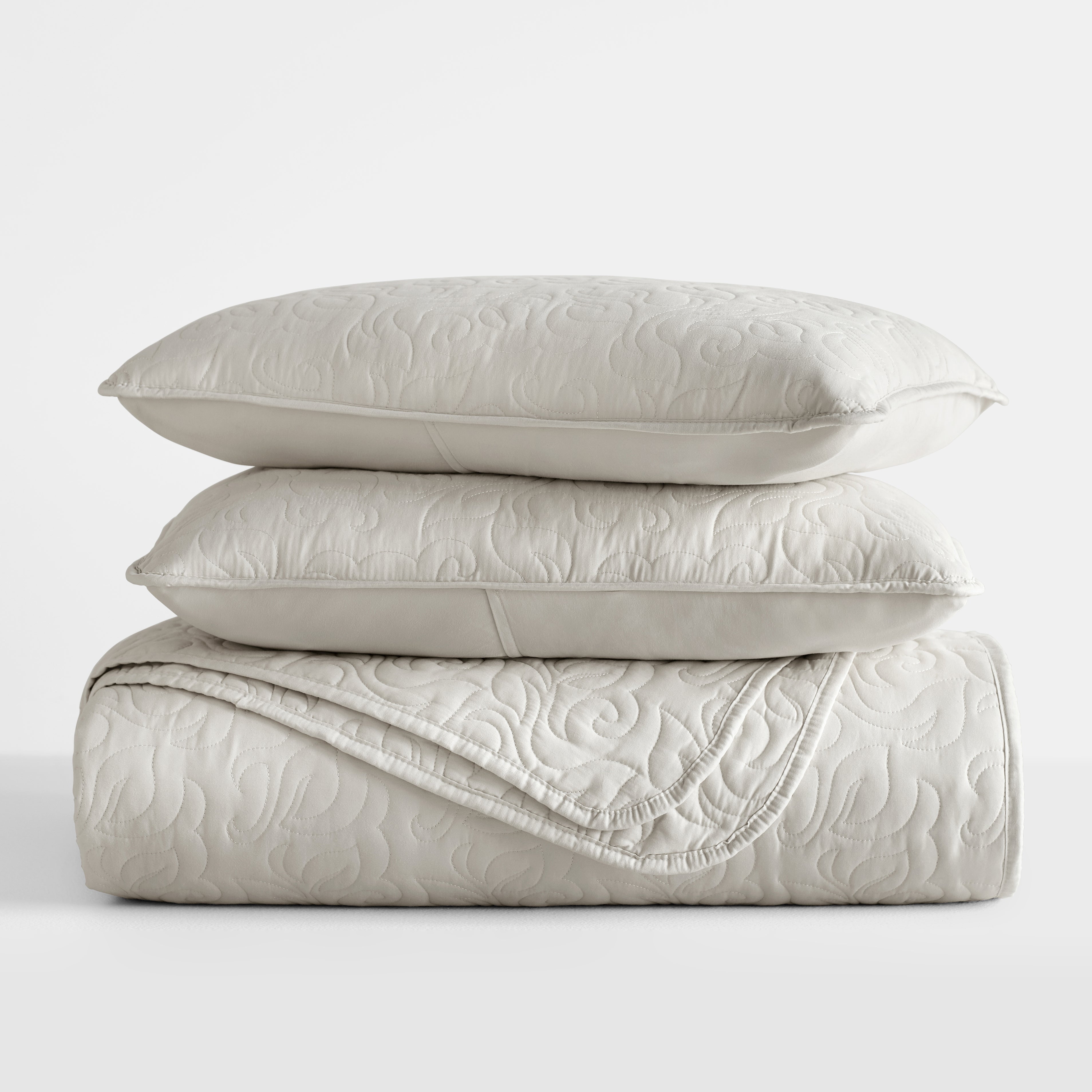 Lightweight Floral Stitch Quilted Coverlet Set