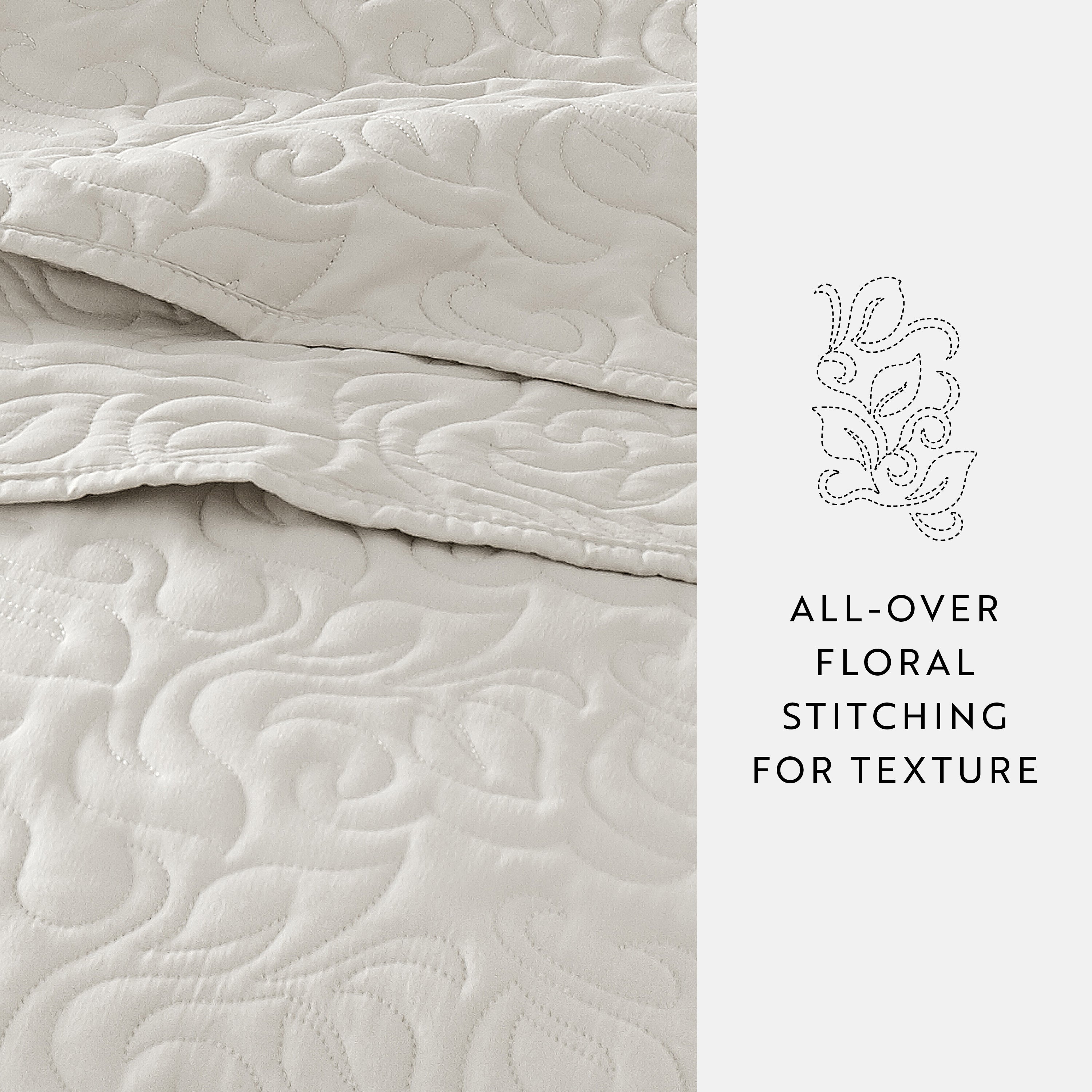 Lightweight Floral Stitch Quilted Coverlet Set