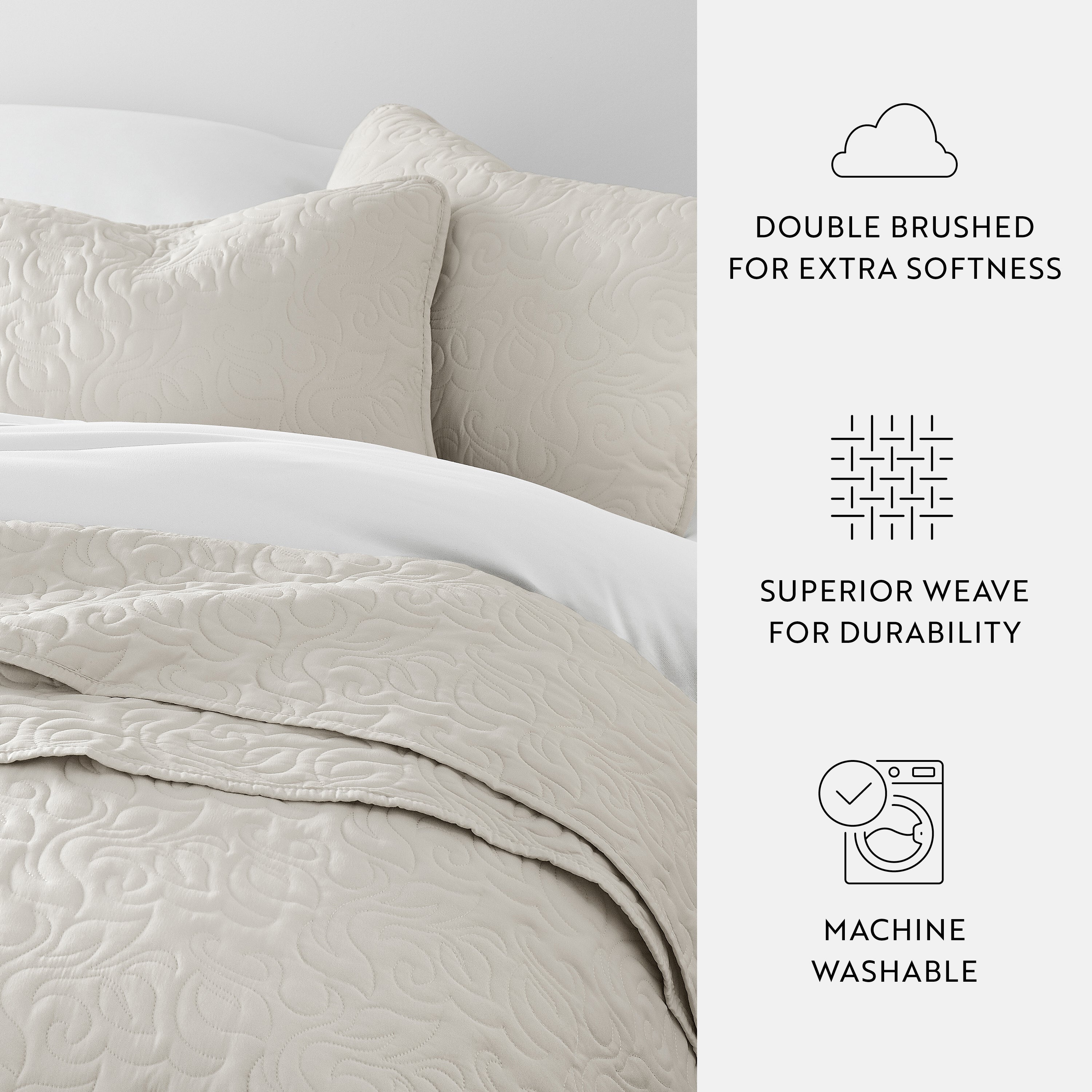 Lightweight Floral Stitch Quilted Coverlet Set