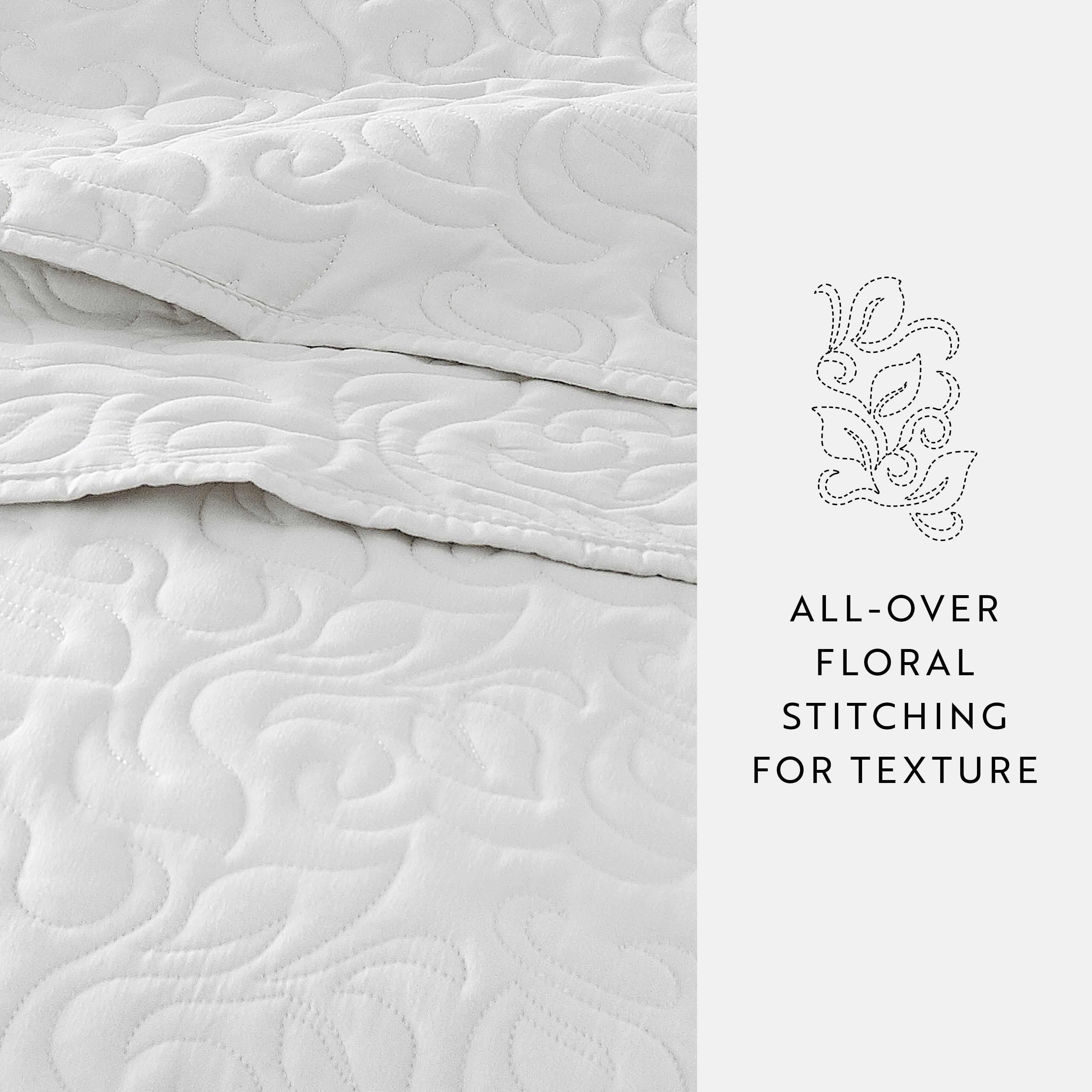Lightweight Floral Stitch Quilted Coverlet Set