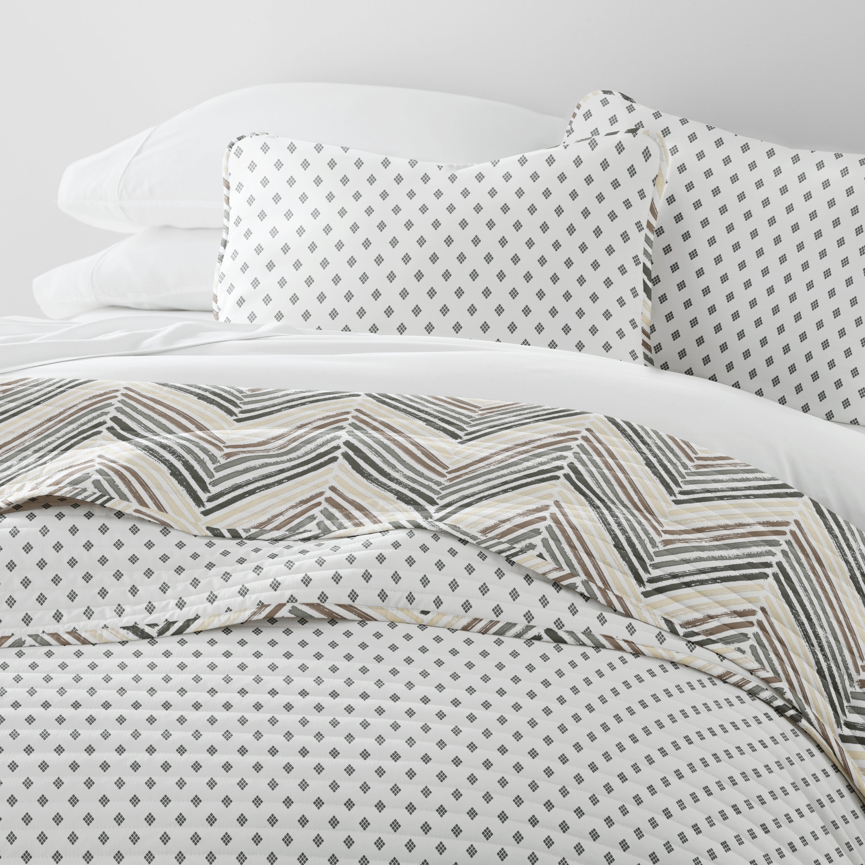 Painted Chevron Patterned Reversible Quilted Coverlet Set