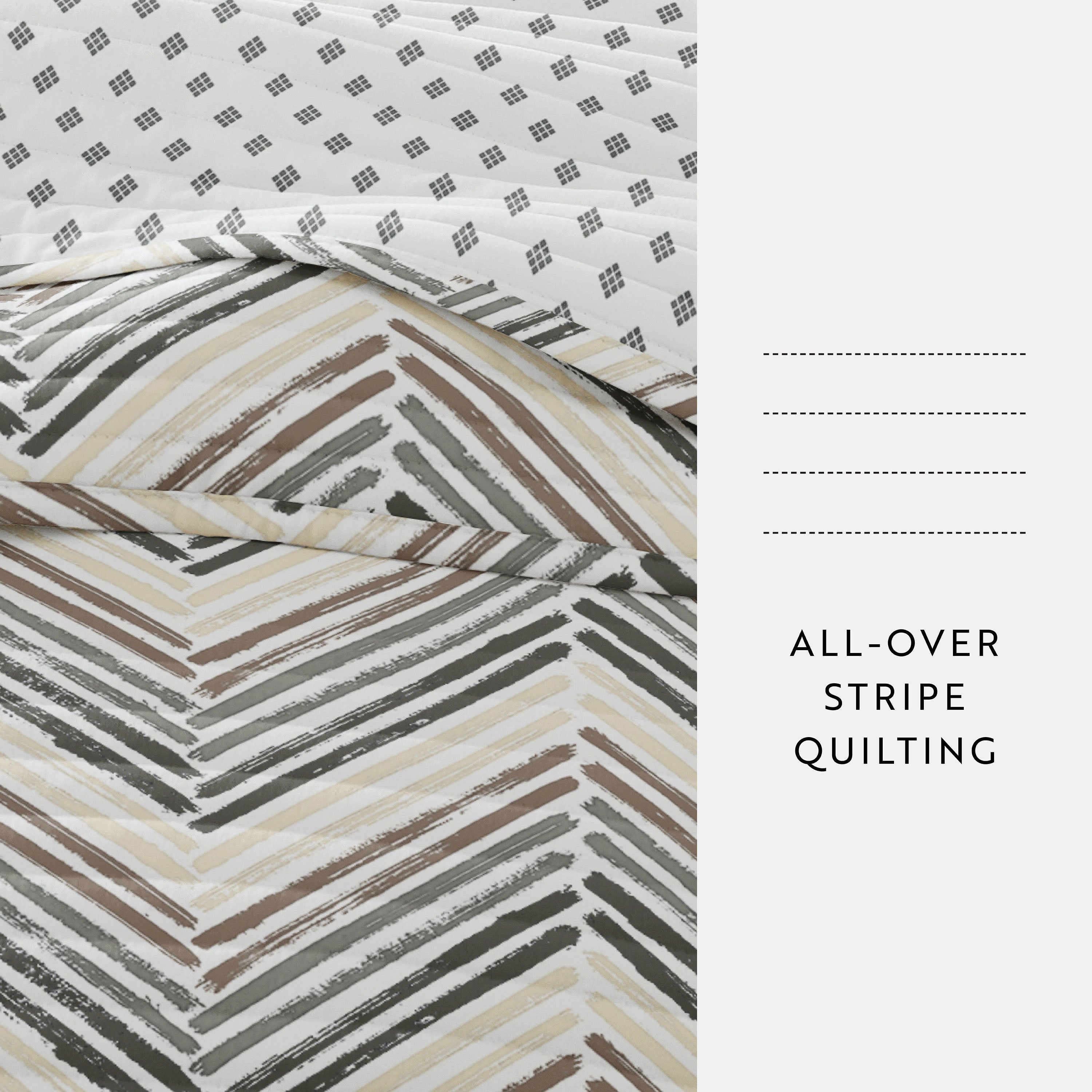 Painted Chevron Patterned Reversible Quilted Coverlet Set