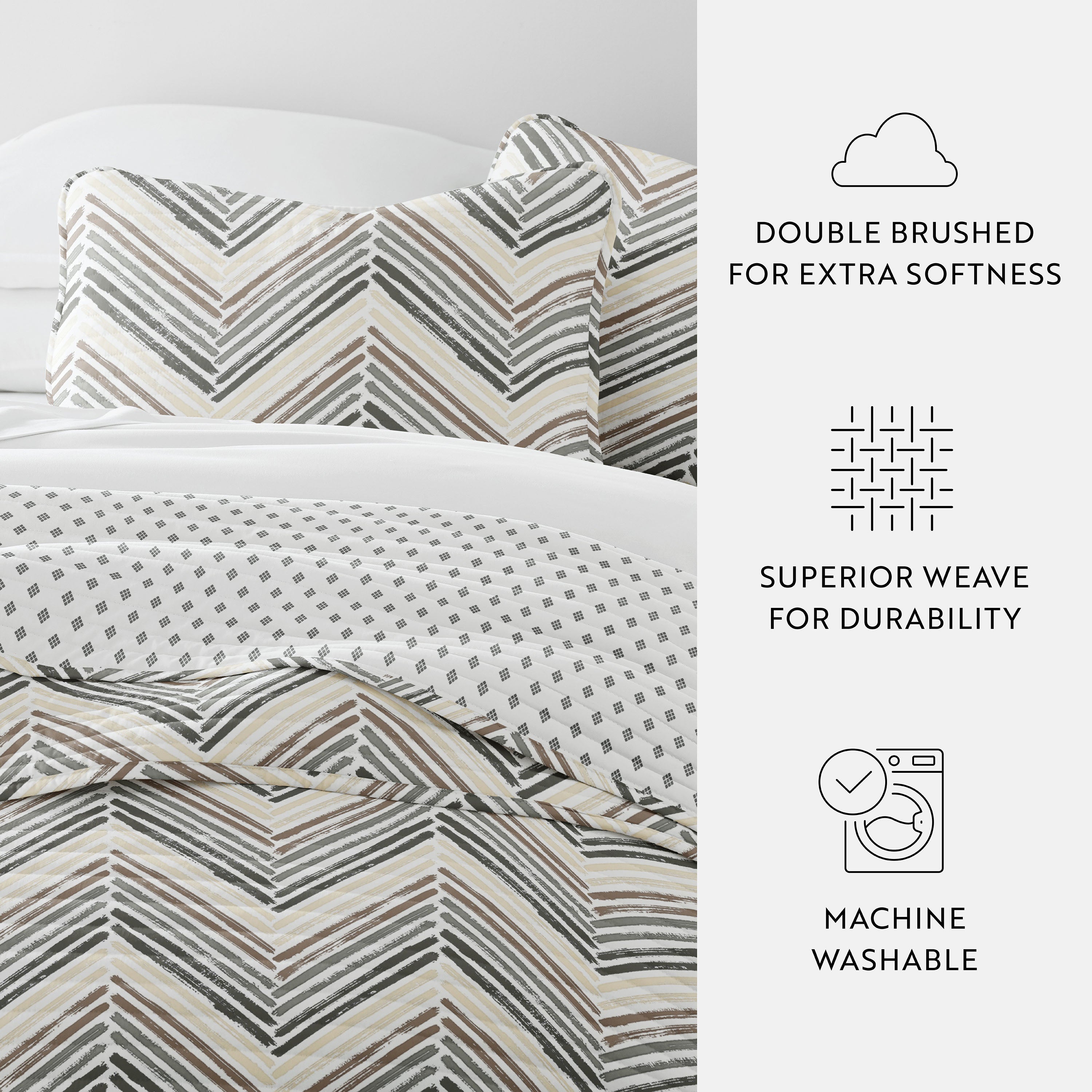 Painted Chevron Patterned Reversible Quilted Coverlet Set