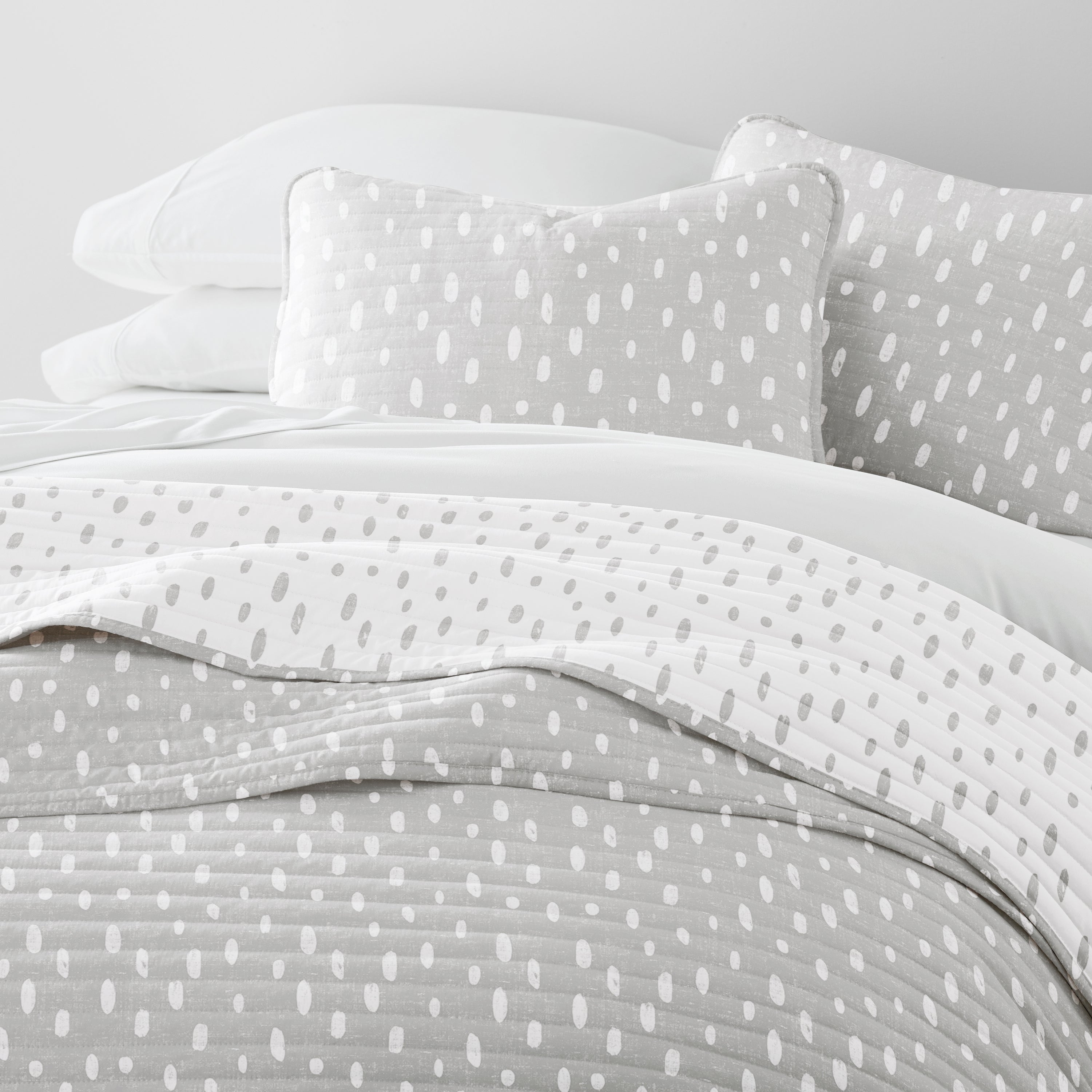Neutral Dots Patterned Reversible Quilted Coverlet Set