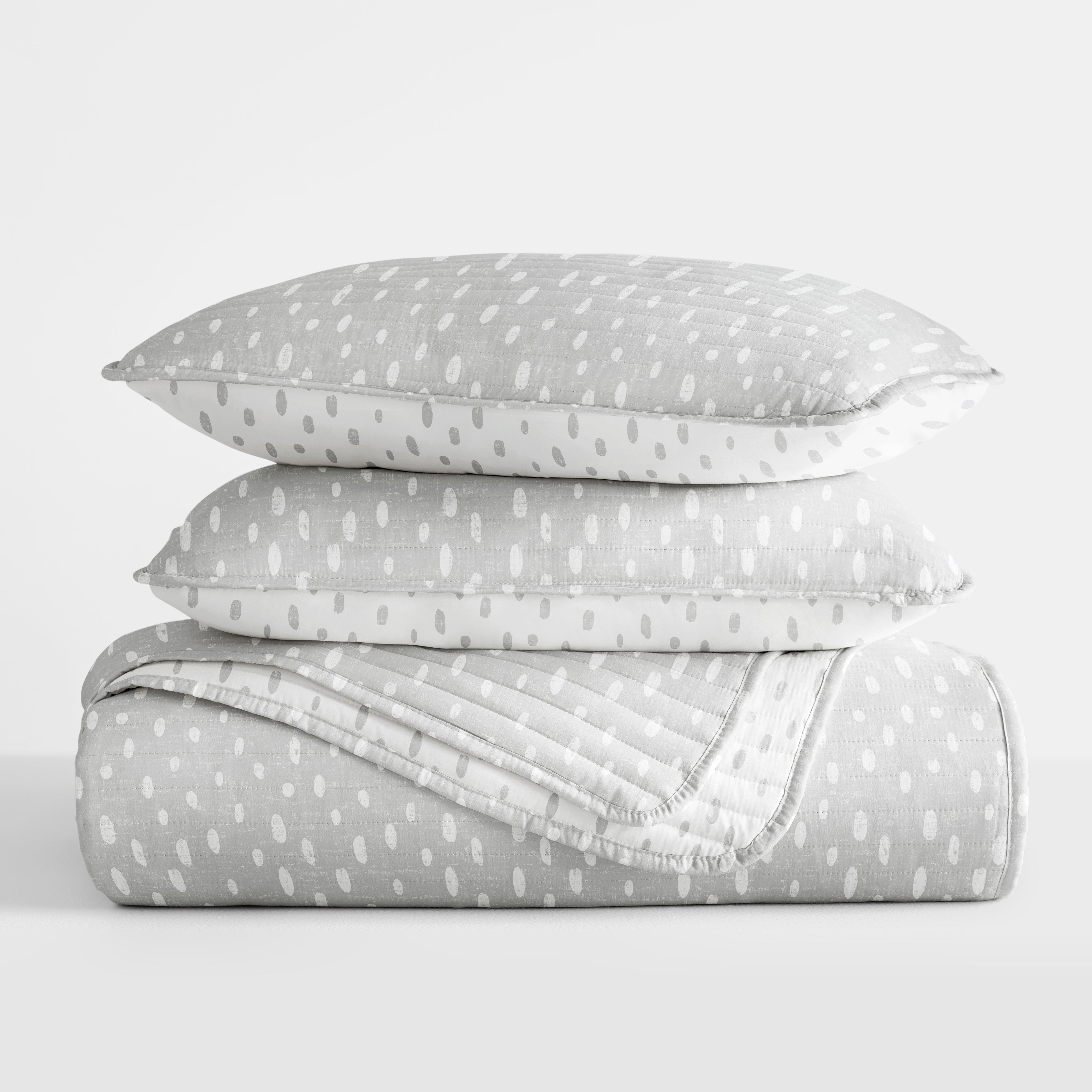 Neutral Dots Patterned Reversible Quilted Coverlet Set