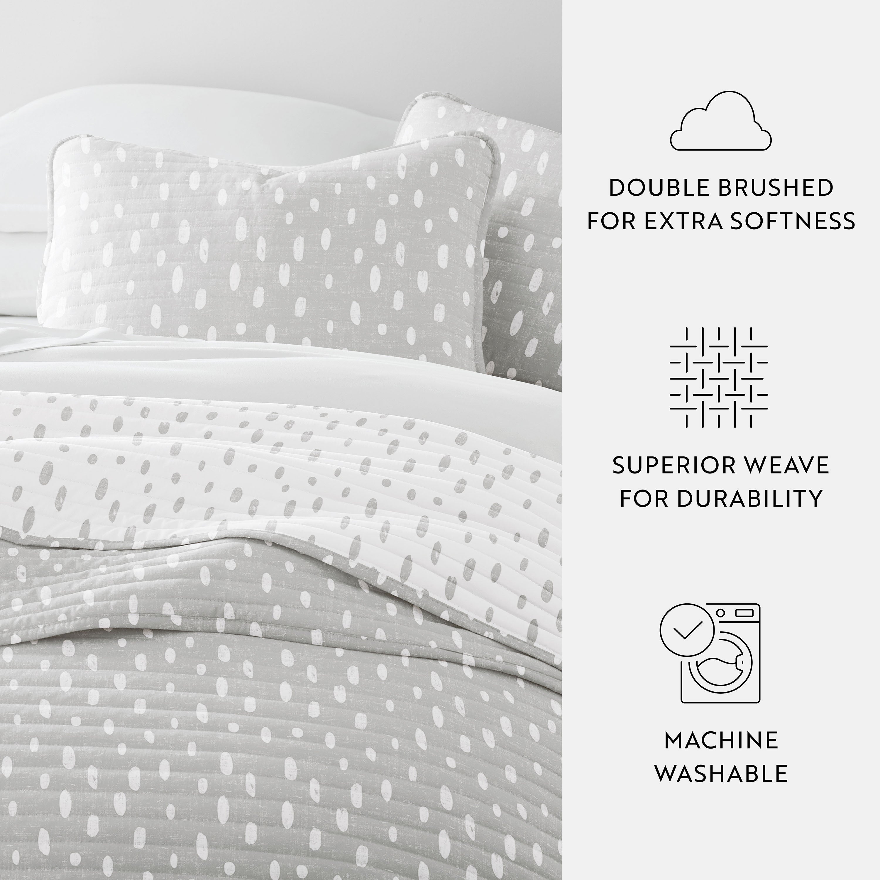 Neutral Dots Patterned Reversible Quilted Coverlet Set