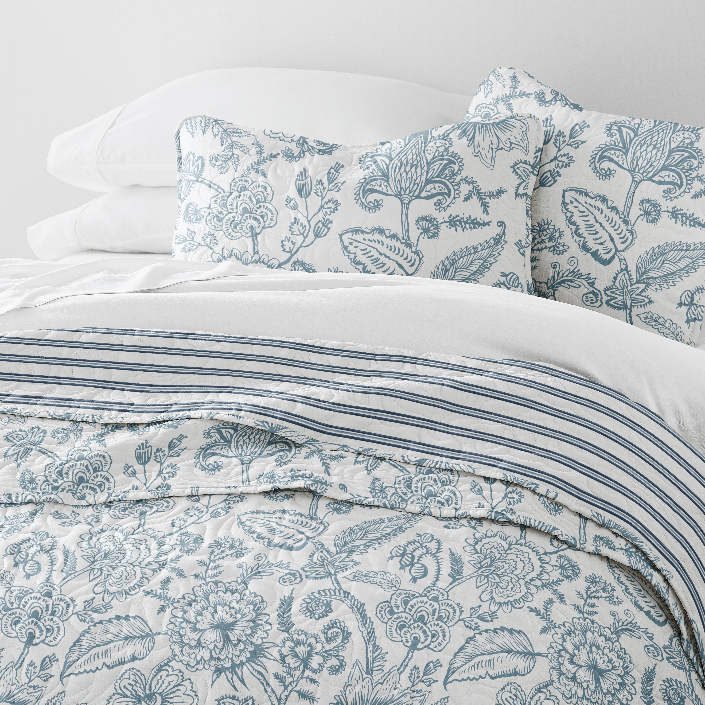 Jacobean Patterned Reversible Quilted Coverlet Set