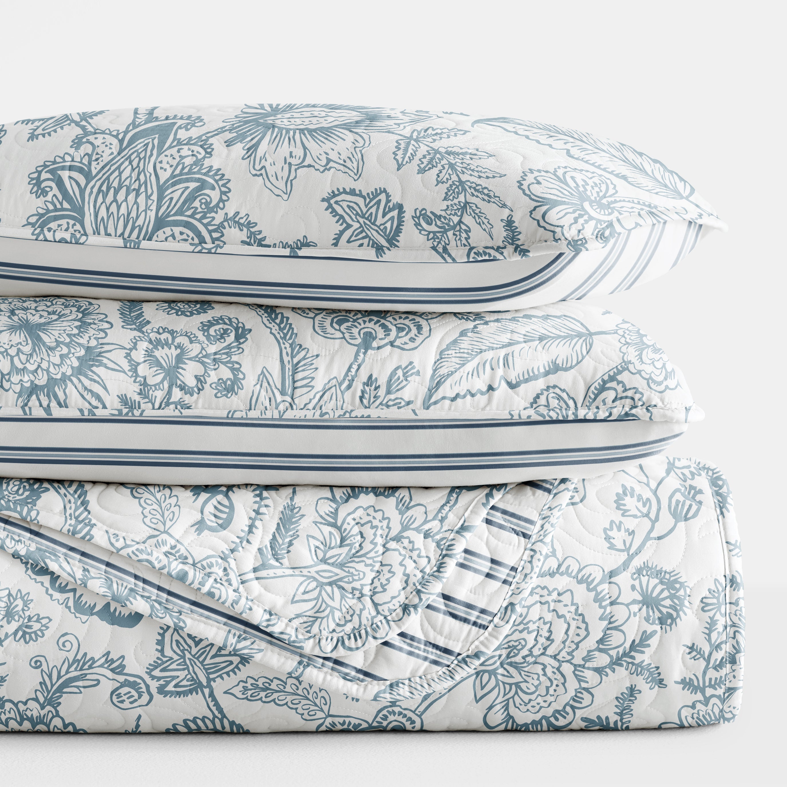 Jacobean Patterned Reversible Quilted Coverlet Set