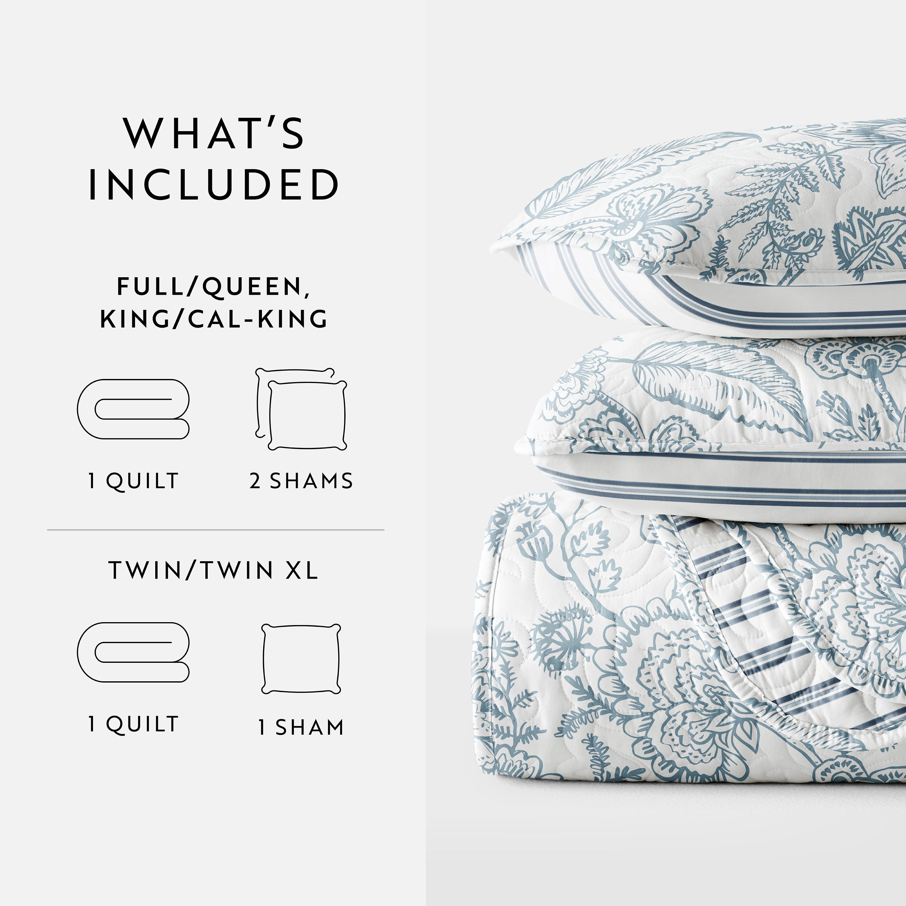 Jacobean Patterned Reversible Quilted Coverlet Set