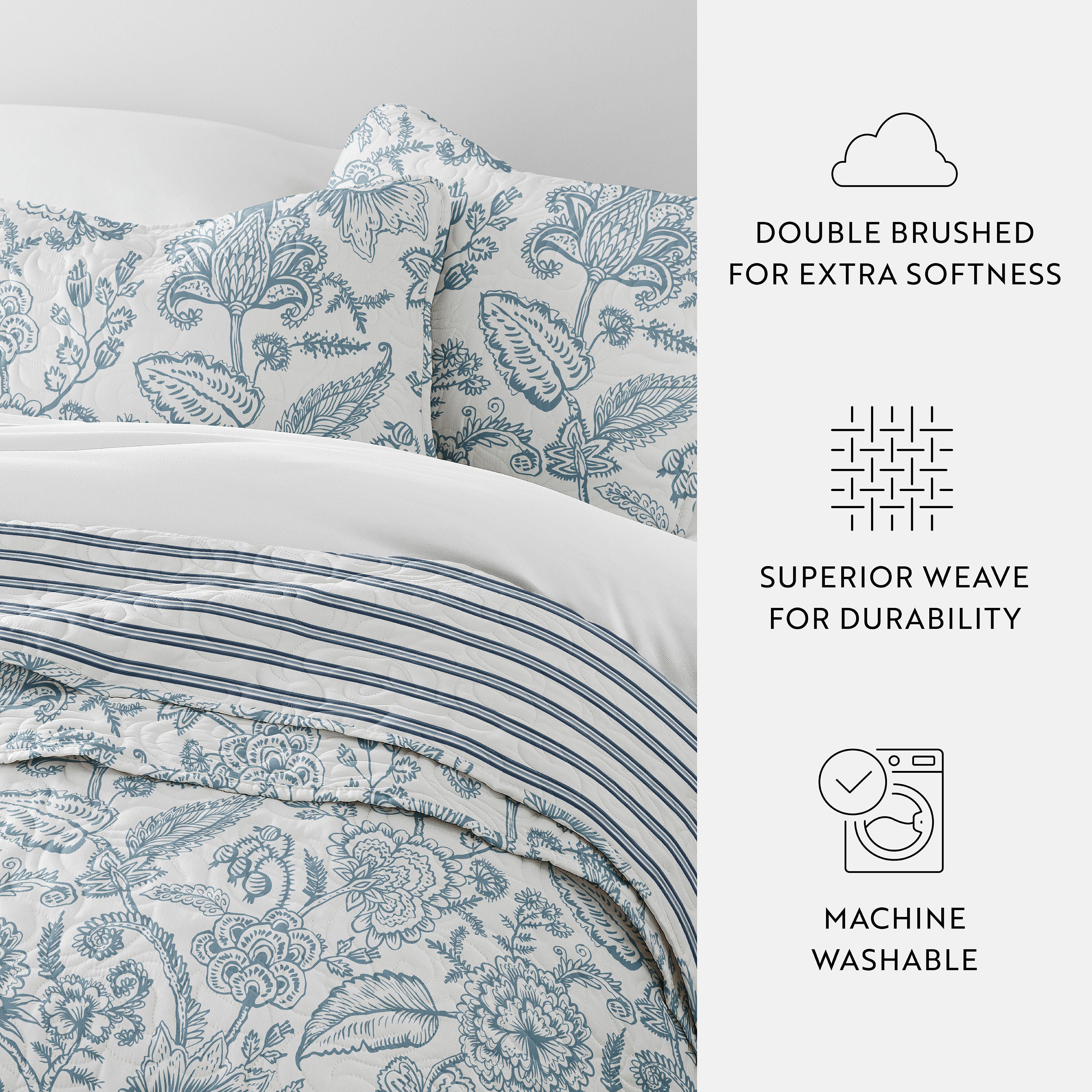 Jacobean Patterned Reversible Quilted Coverlet Set