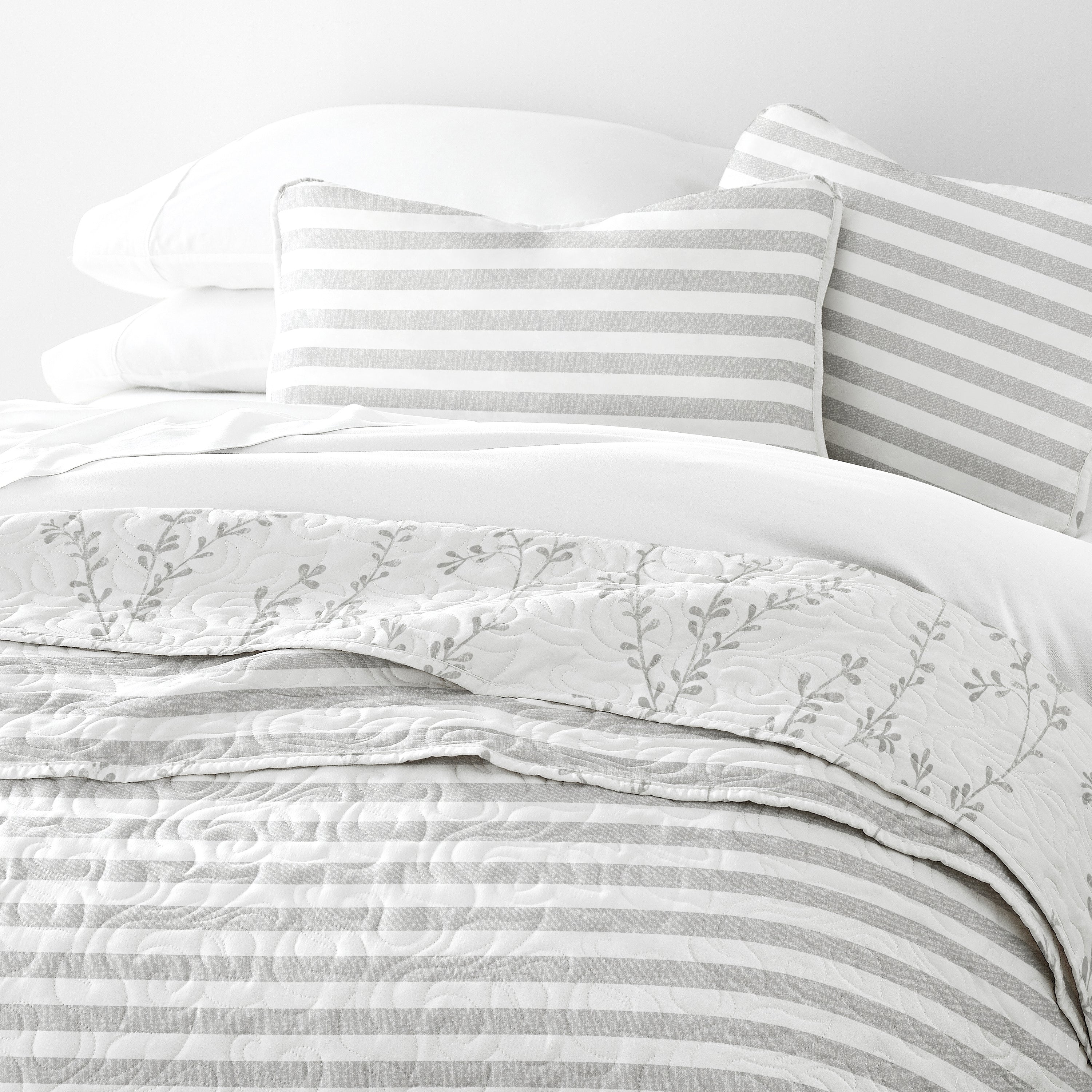 Sprouted Vines Patterned Reversible Quilted Coverlet Set