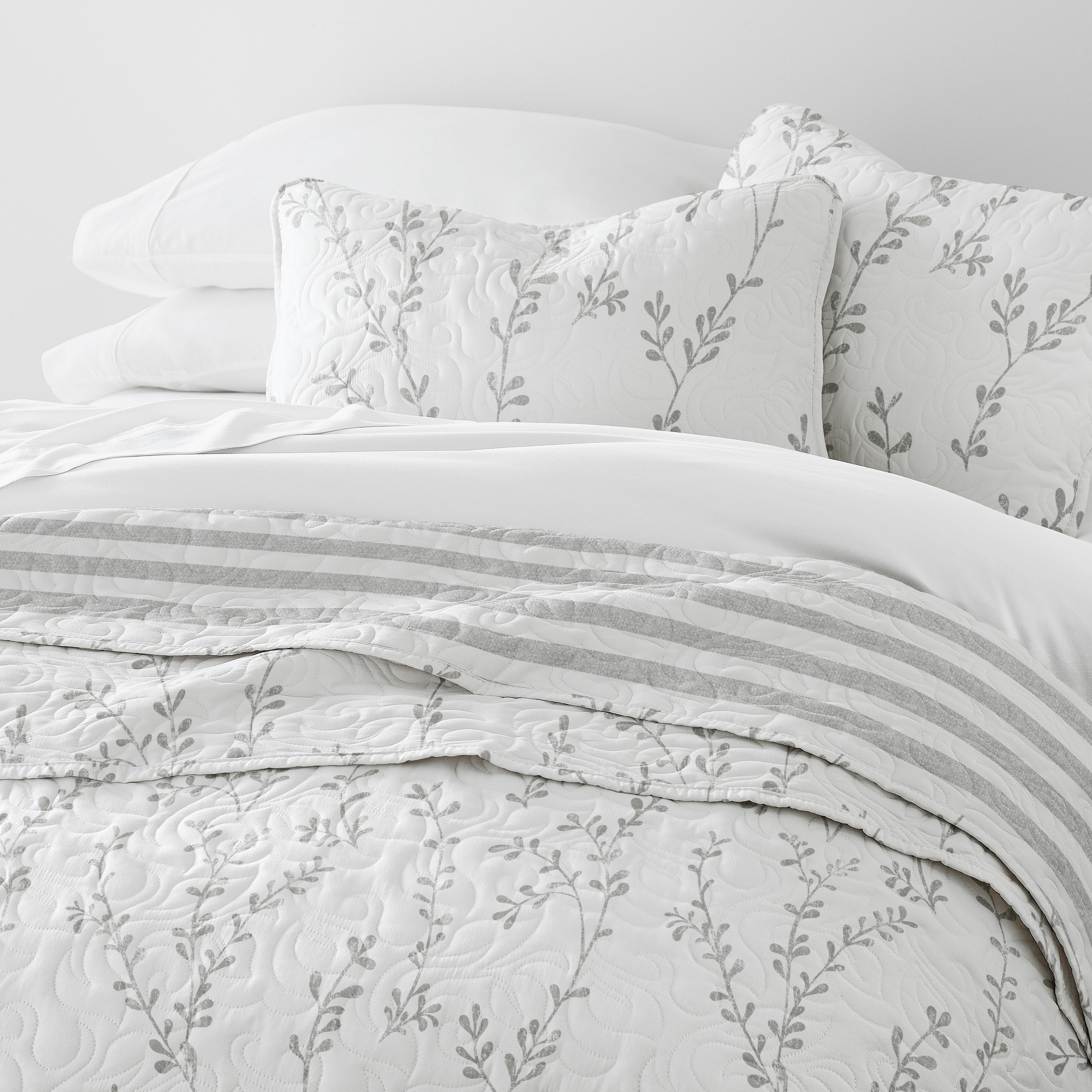 Sprouted Vines Patterned Reversible Quilted Coverlet Set