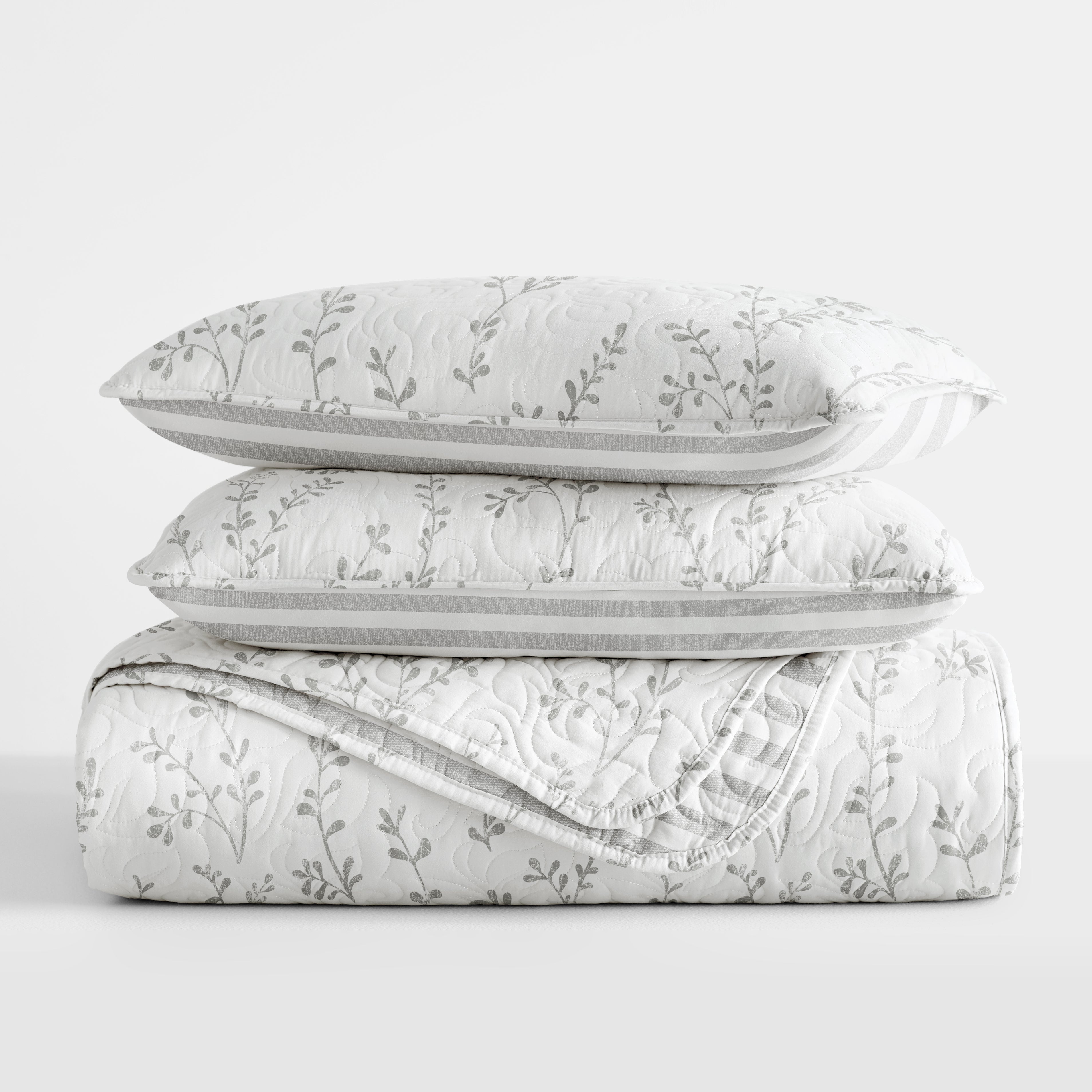Sprouted Vines Patterned Reversible Quilted Coverlet Set