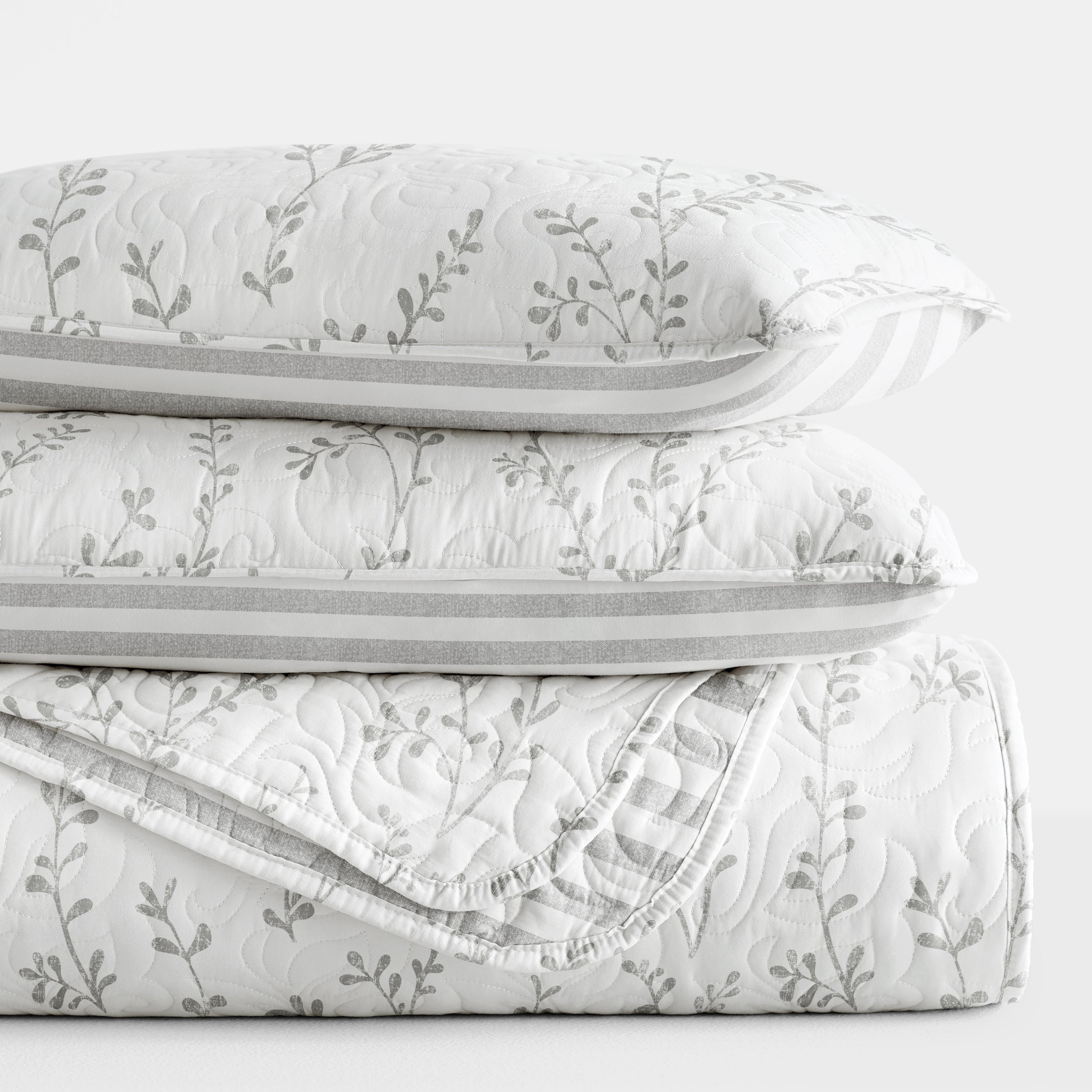 Sprouted Vines Patterned Reversible Quilted Coverlet Set