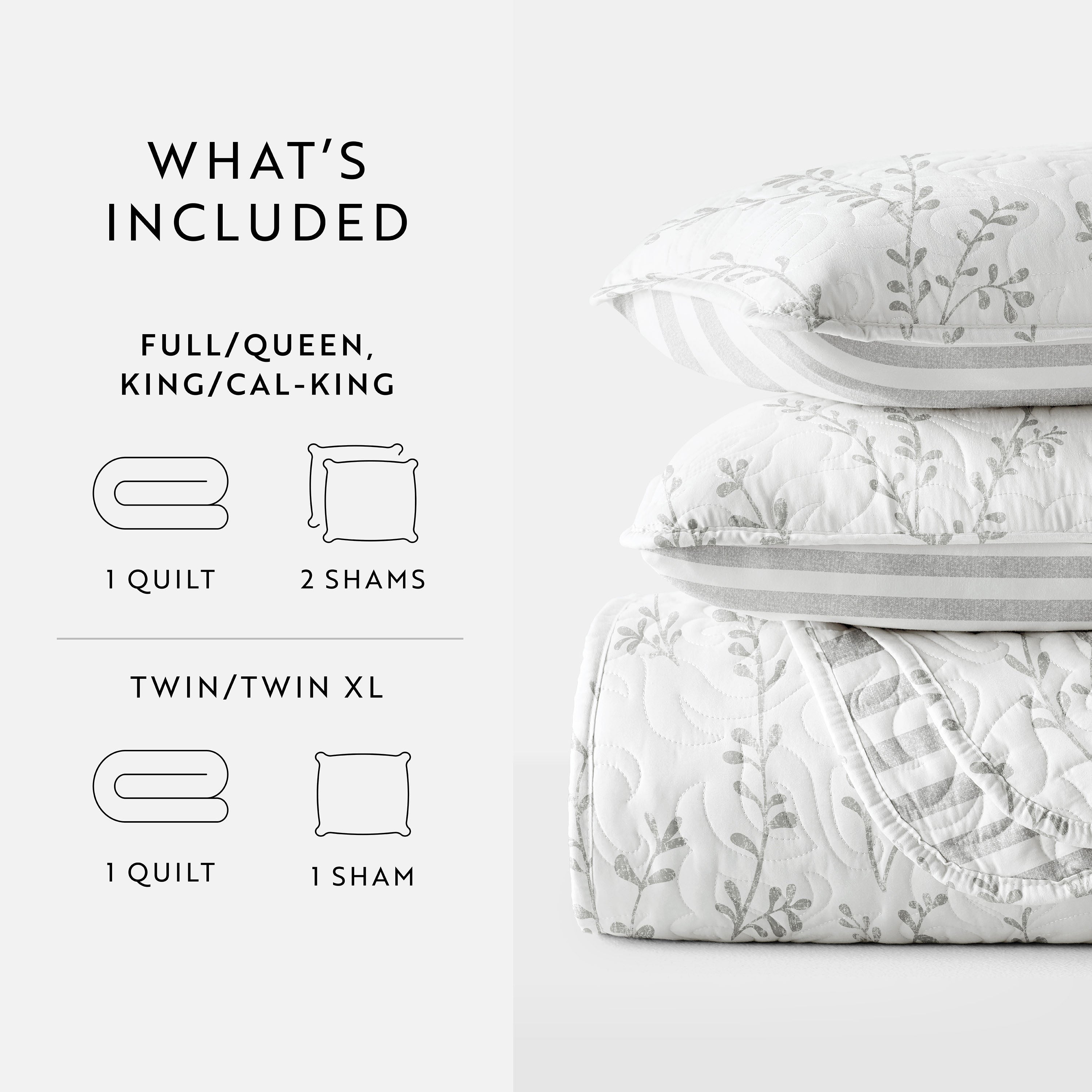 Sprouted Vines Patterned Reversible Quilted Coverlet Set