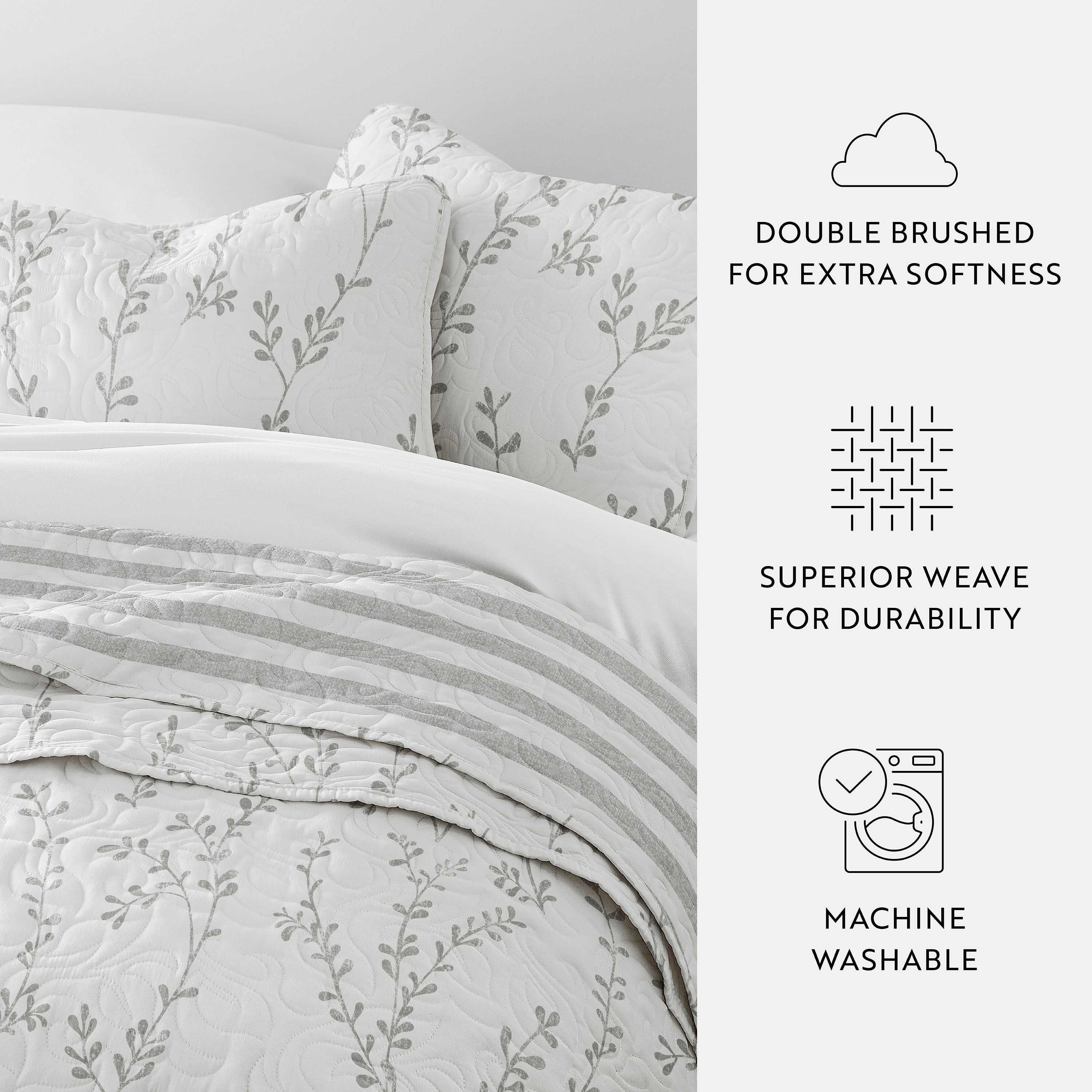 Sprouted Vines Patterned Reversible Quilted Coverlet Set