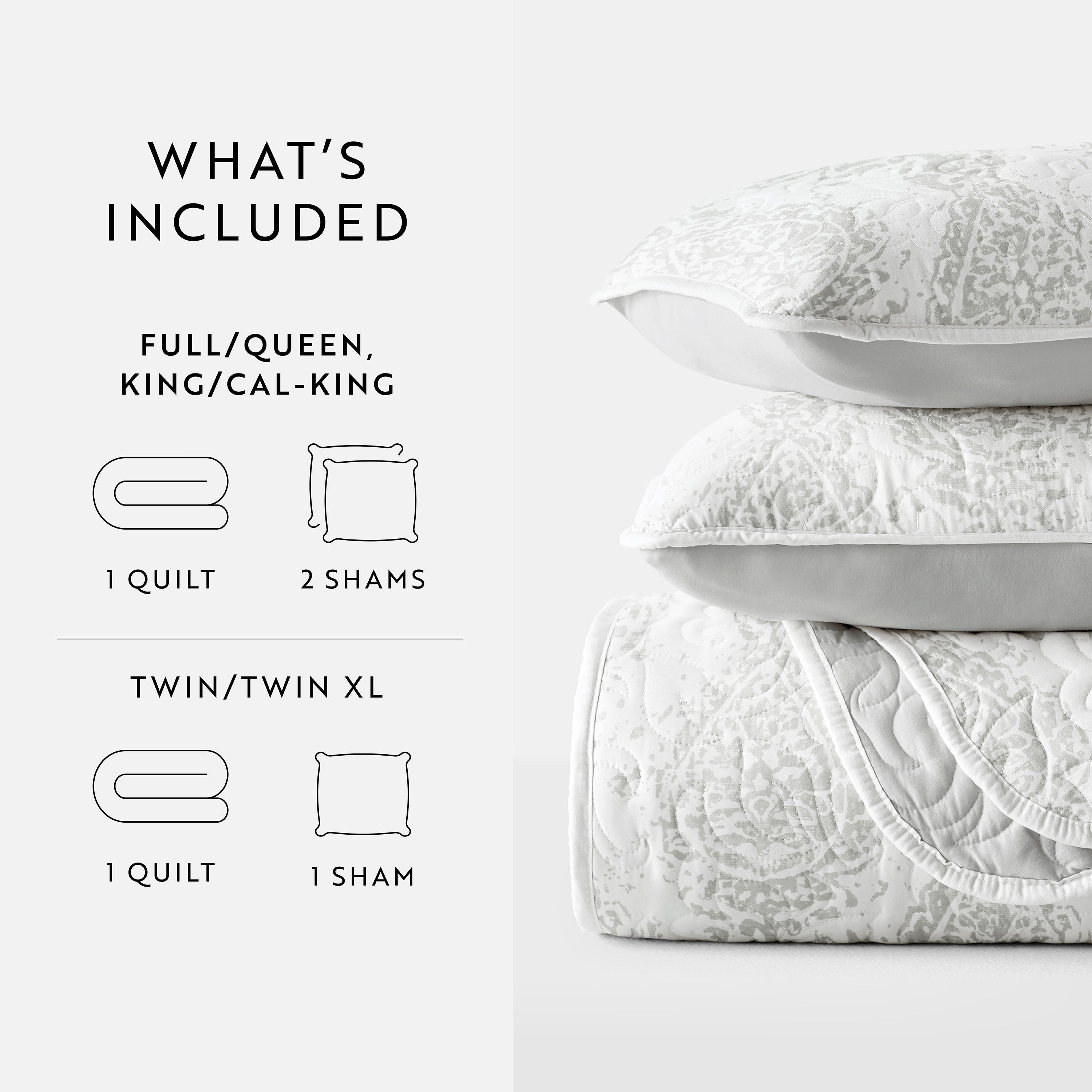 Classic Damask Patterned Reversible Quilted Coverlet Set