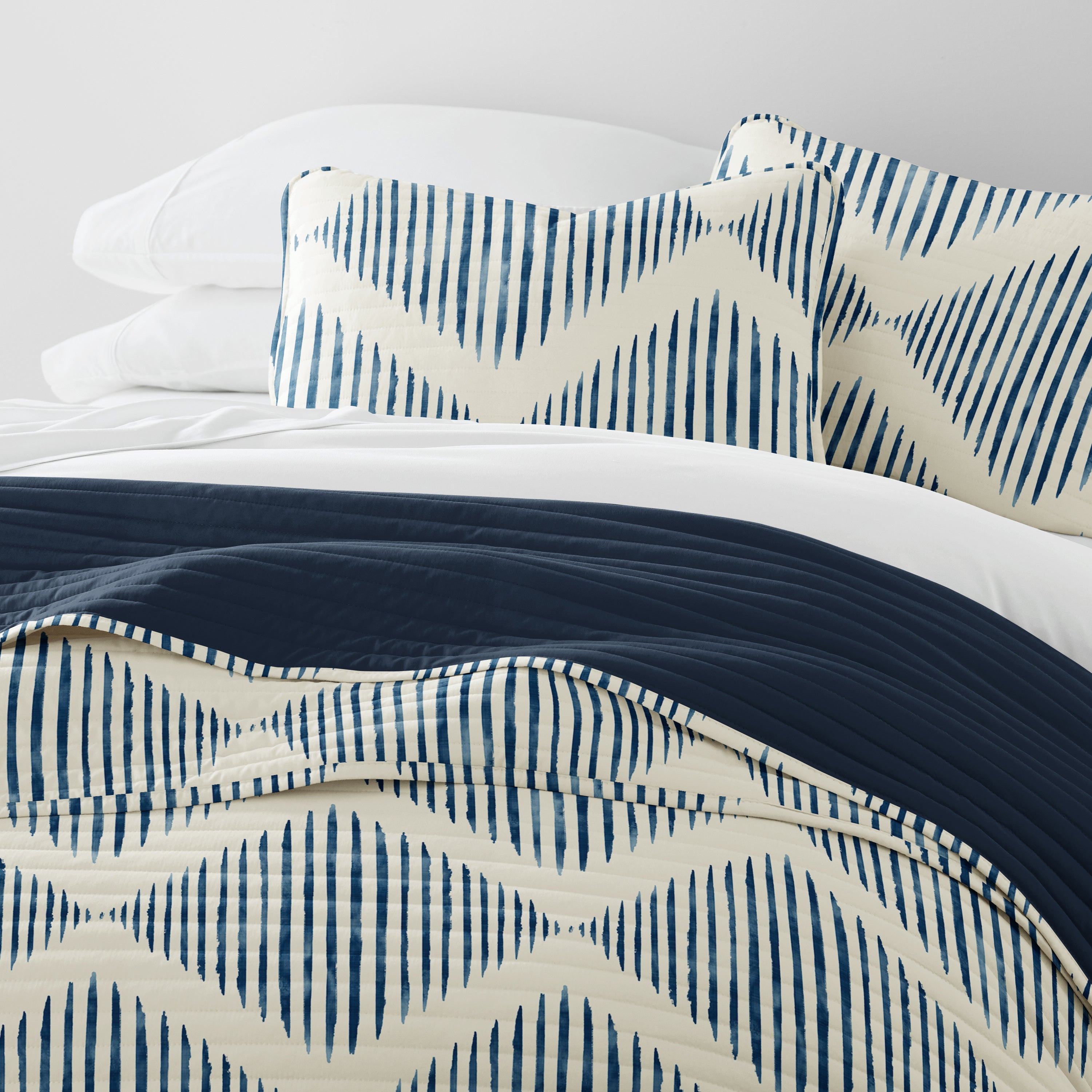 Distressed Diamond Patterned Reversible Quilted Coverlet Set