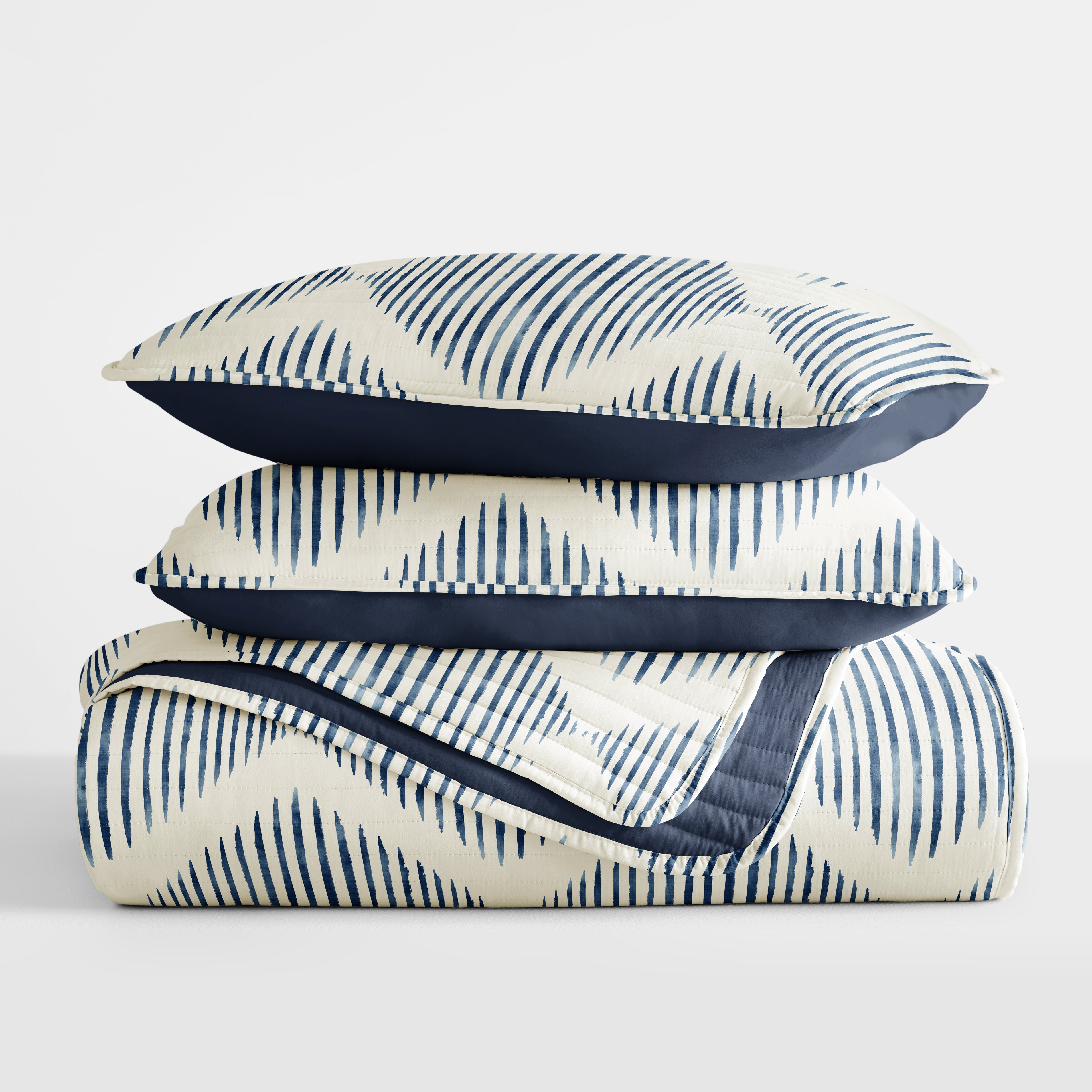 Distressed Diamond Patterned Reversible Quilted Coverlet Set