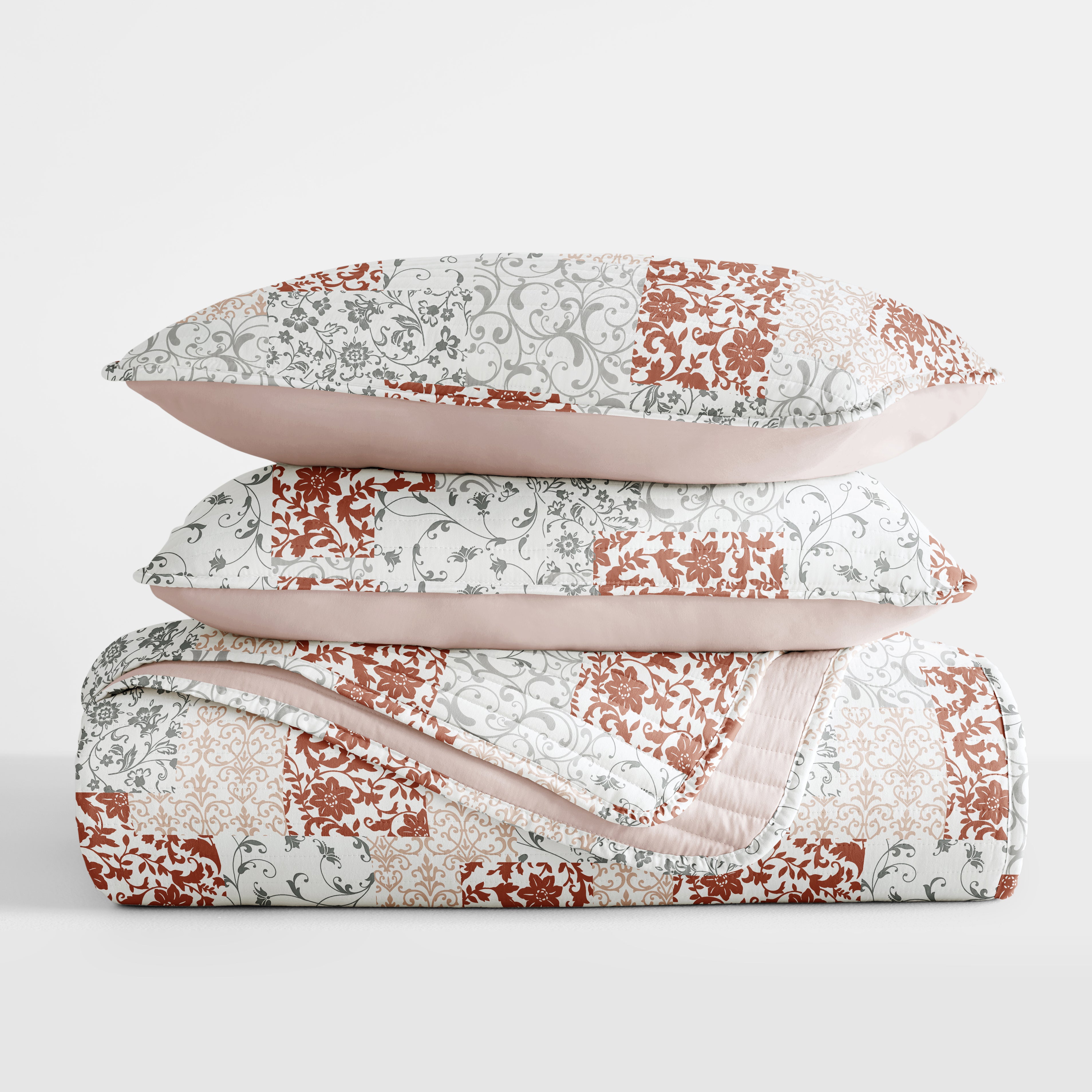 Patchwork Patterned Reversible Quilted Coverlet Set