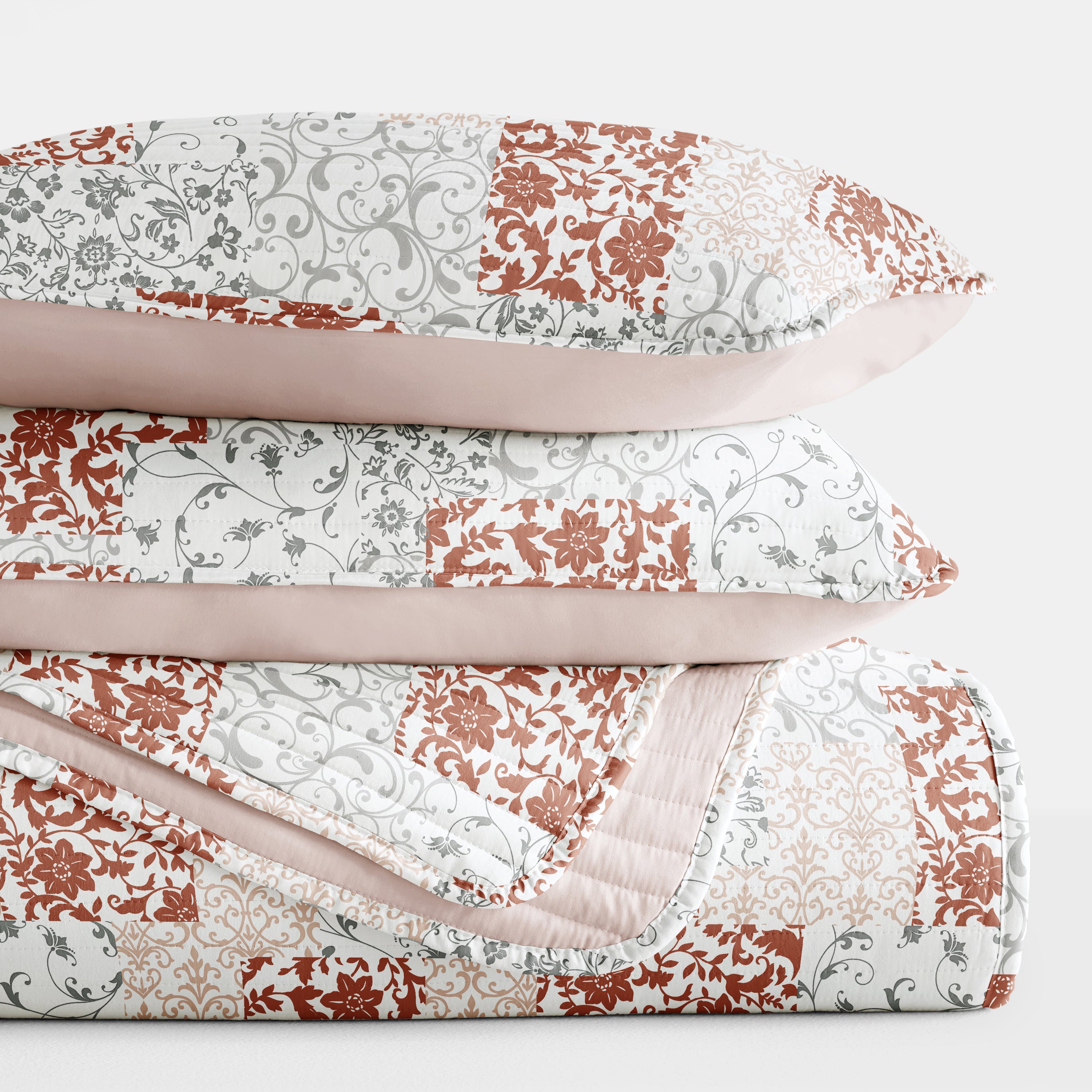 Patchwork Patterned Reversible Quilted Coverlet Set