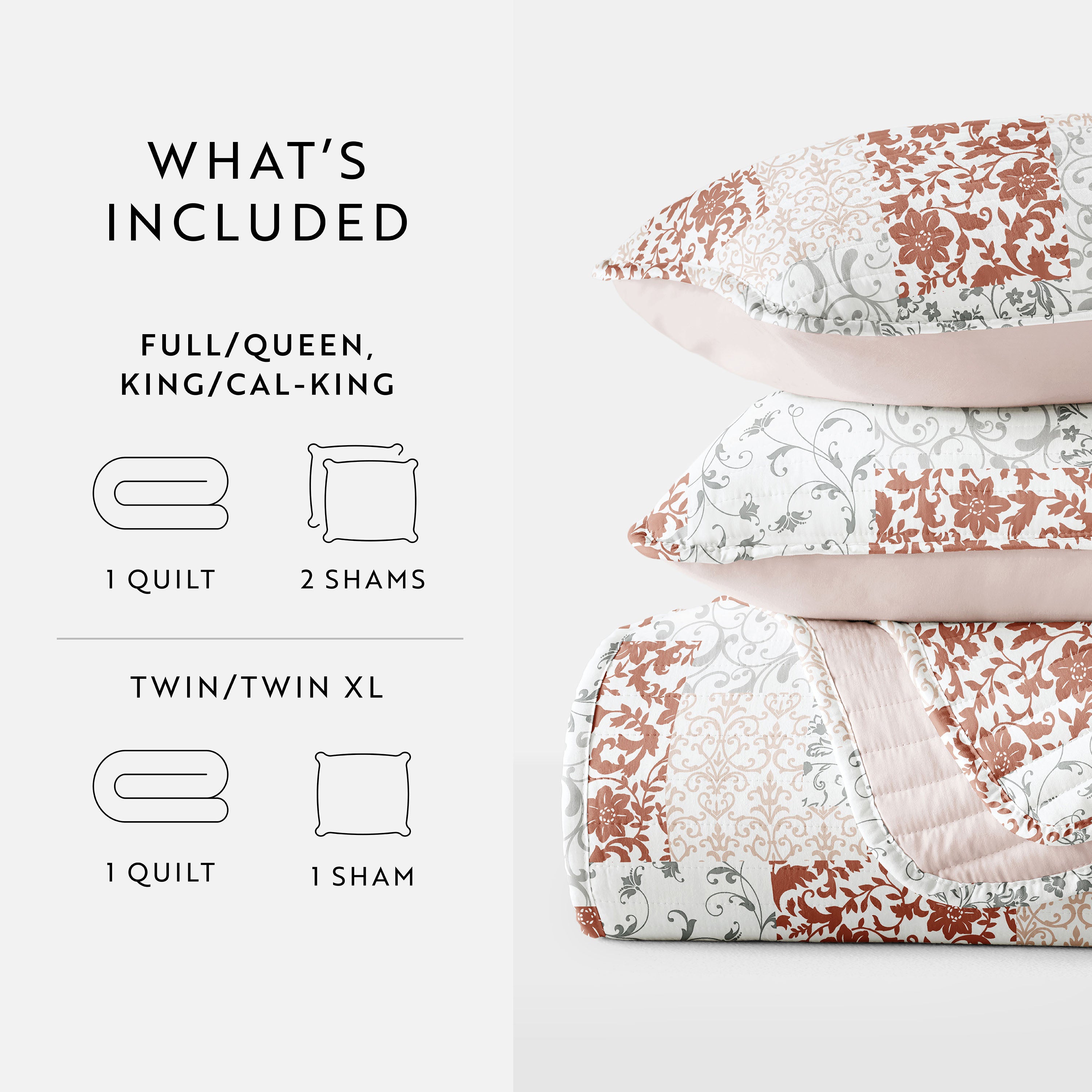 Patchwork Patterned Reversible Quilted Coverlet Set