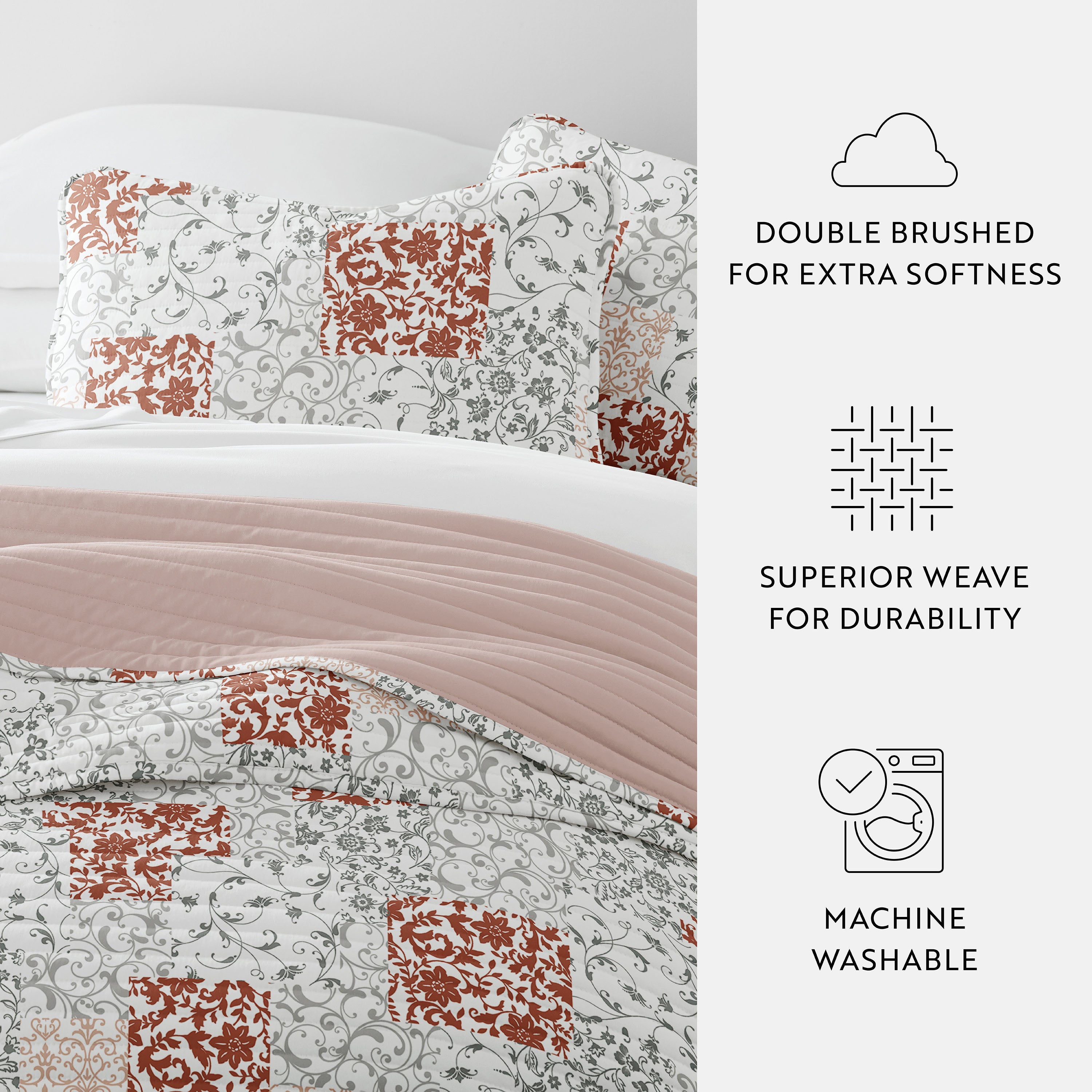 Patchwork Patterned Reversible Quilted Coverlet Set