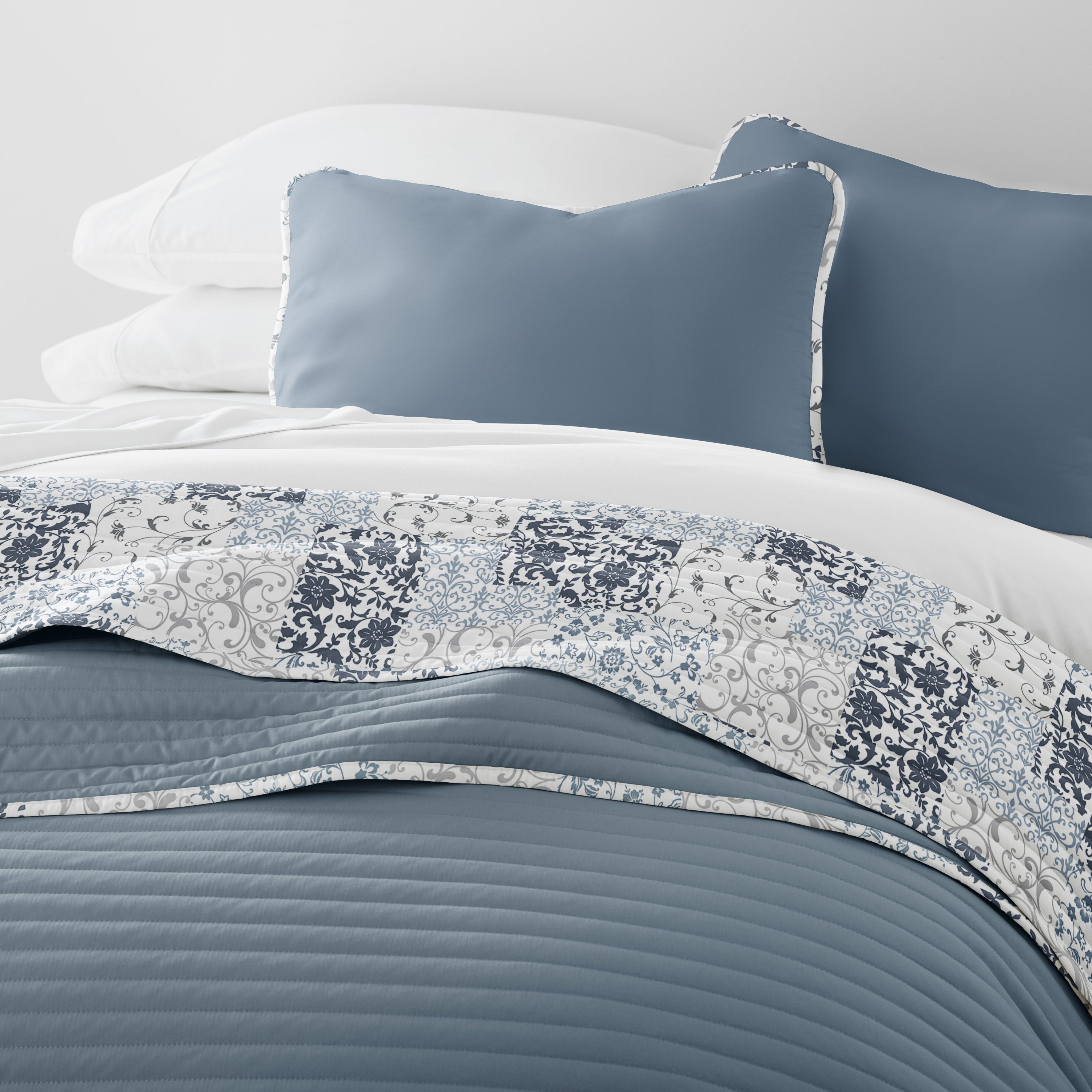 Patchwork Patterned Reversible Quilted Coverlet Set