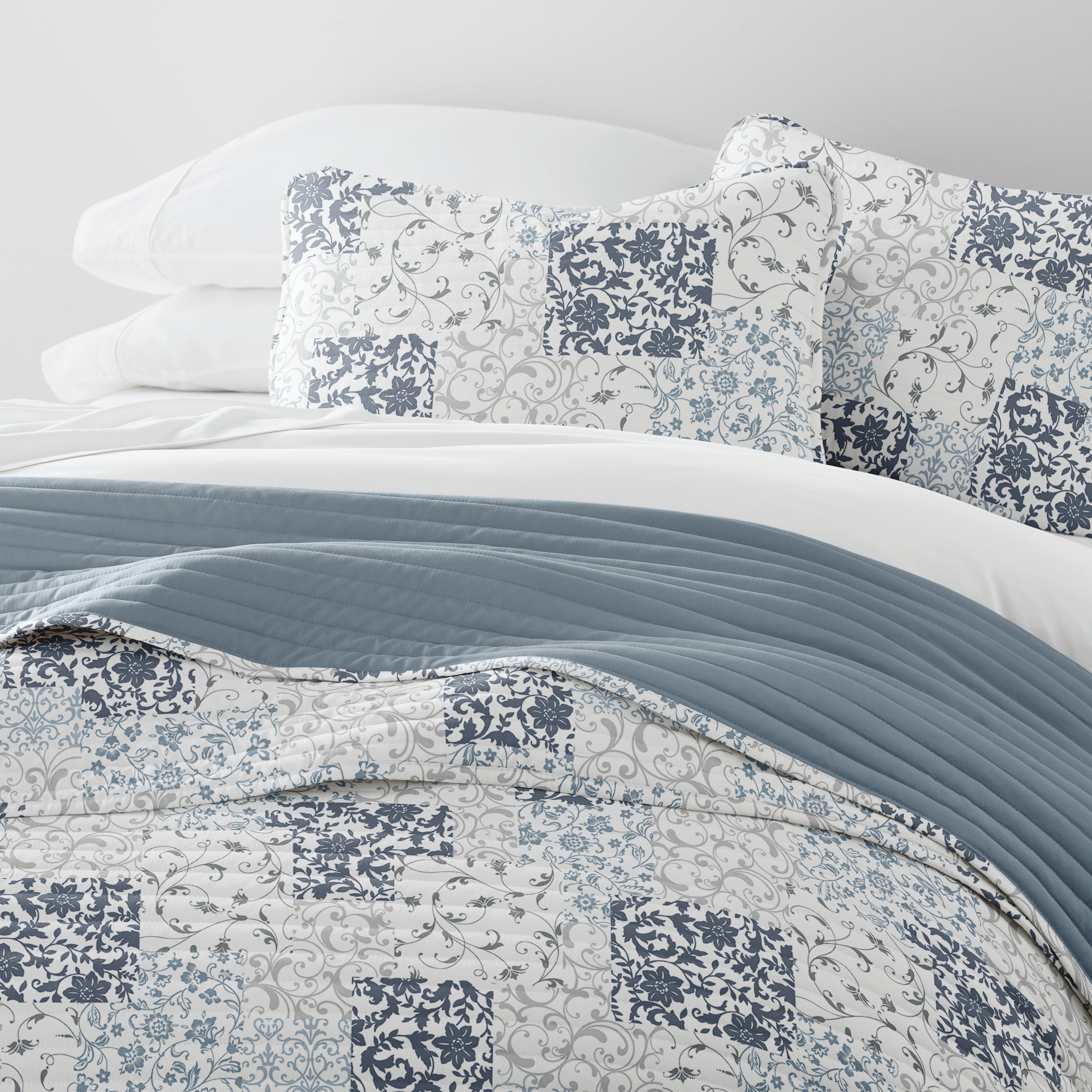 Patchwork Patterned Reversible Quilted Coverlet Set