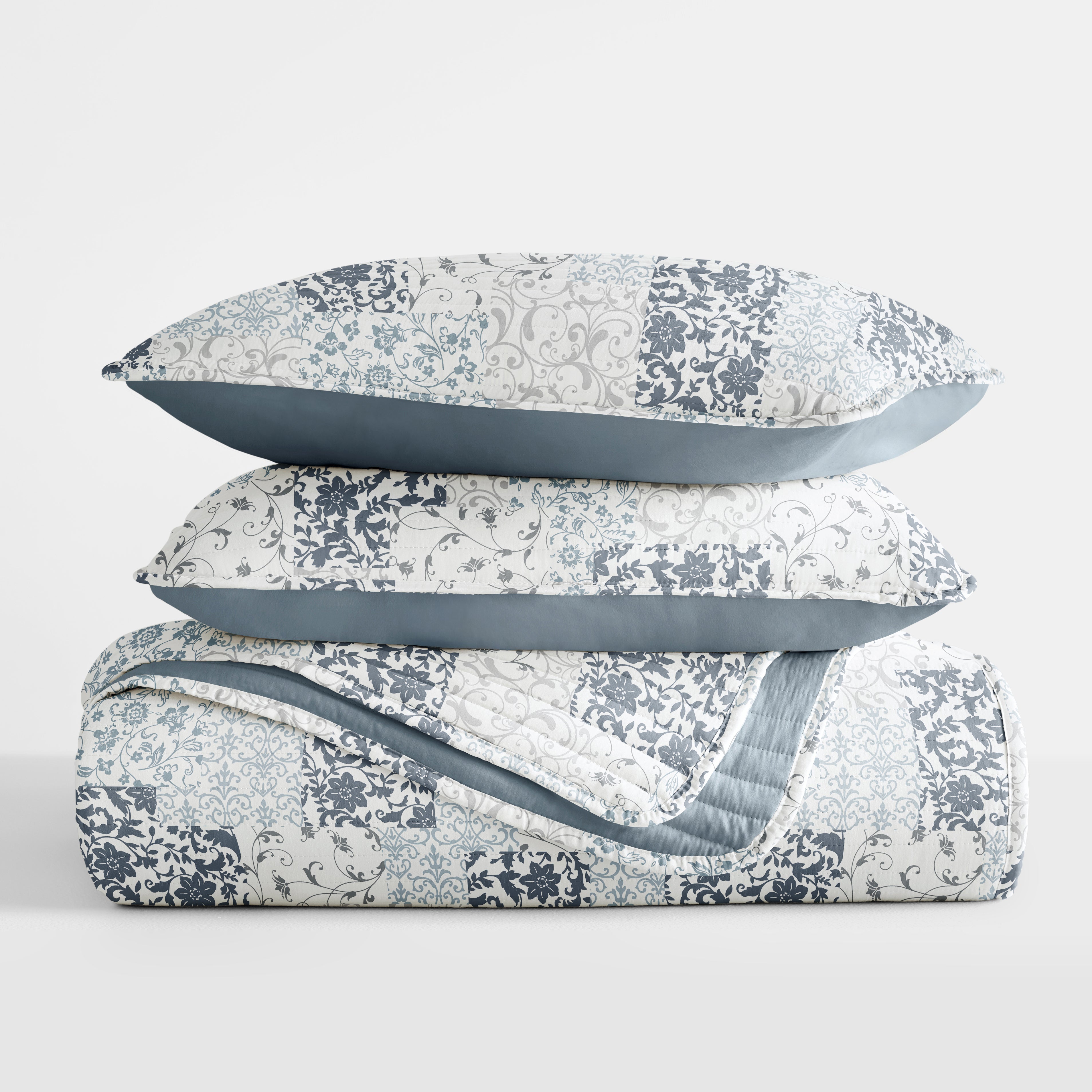 Patchwork Patterned Reversible Quilted Coverlet Set