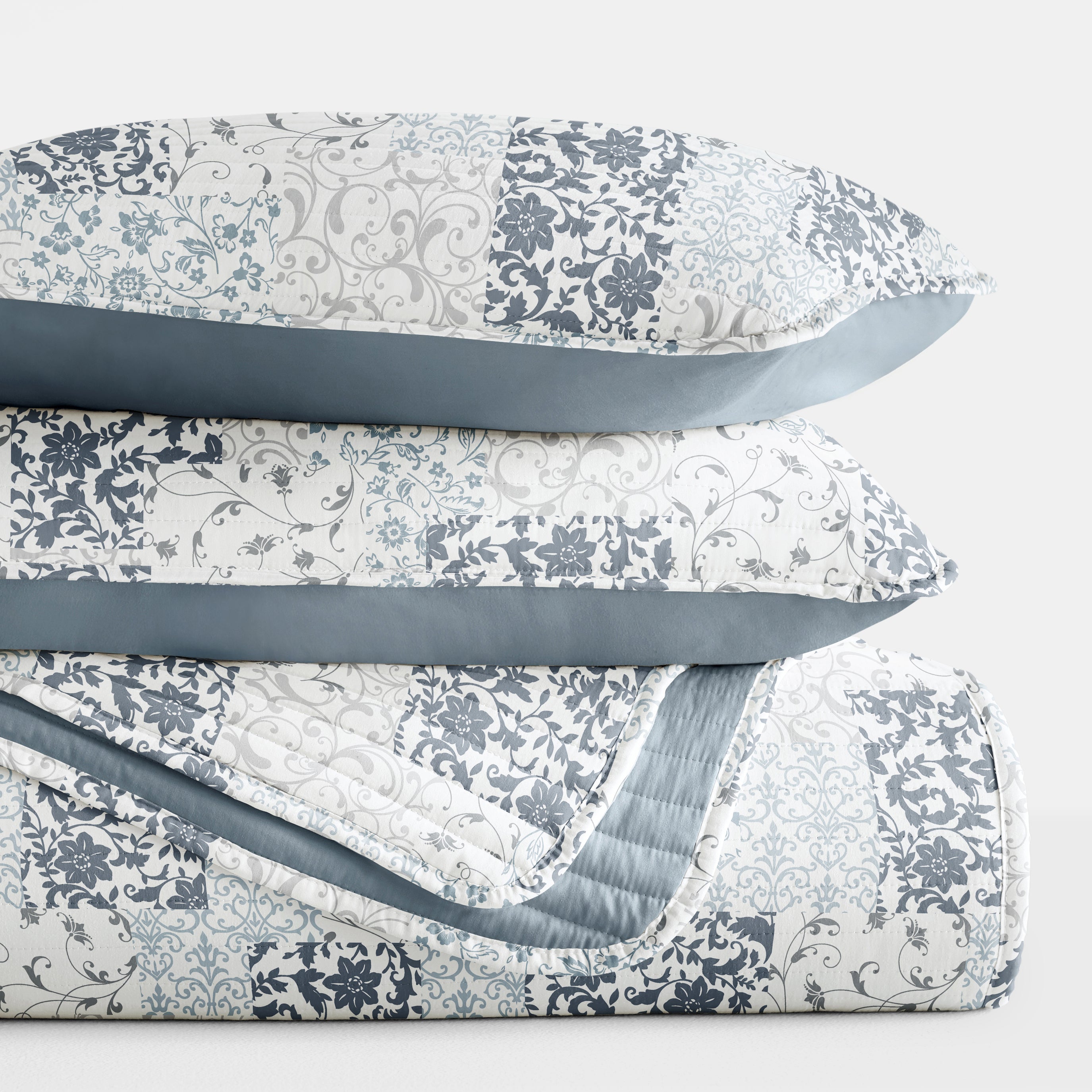 Patchwork Patterned Reversible Quilted Coverlet Set