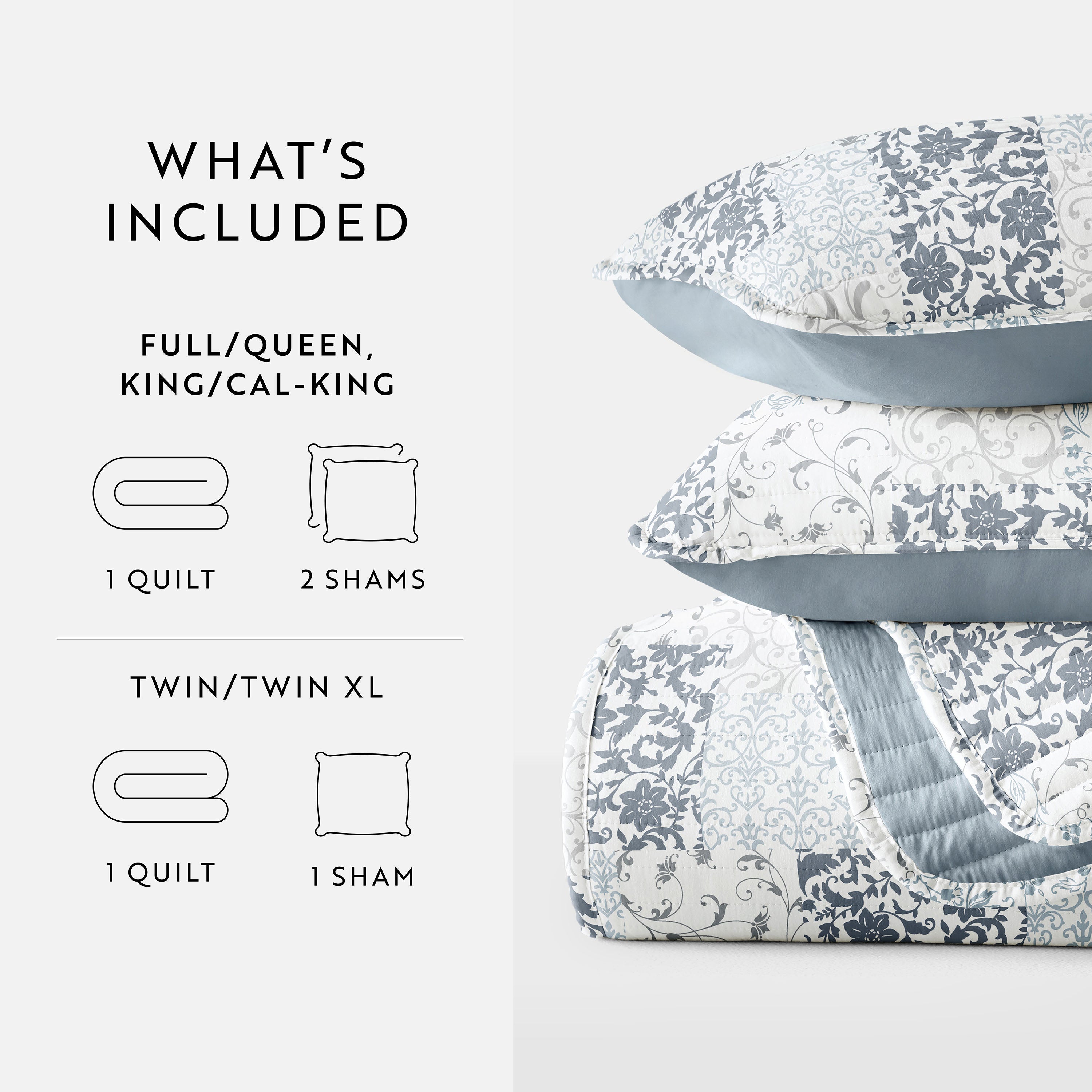 Patchwork Patterned Reversible Quilted Coverlet Set