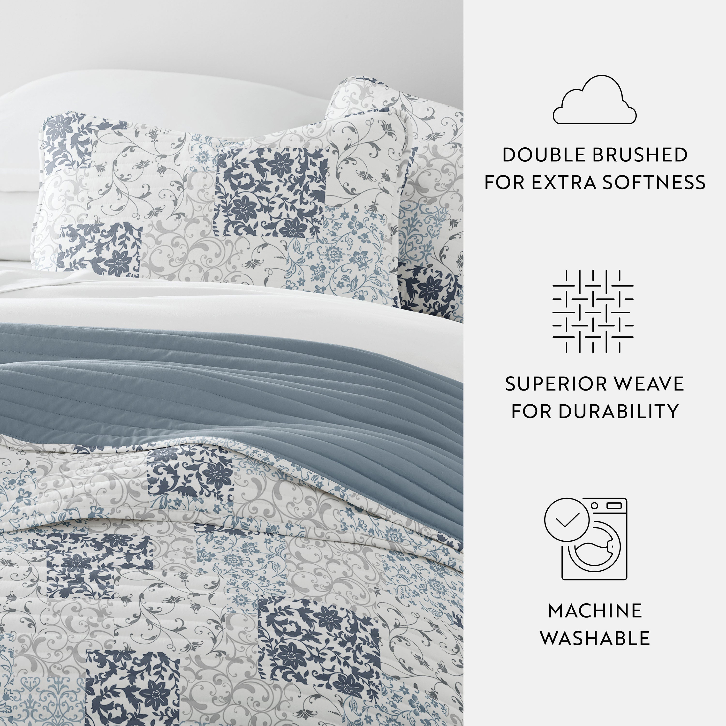 Patchwork Patterned Reversible Quilted Coverlet Set