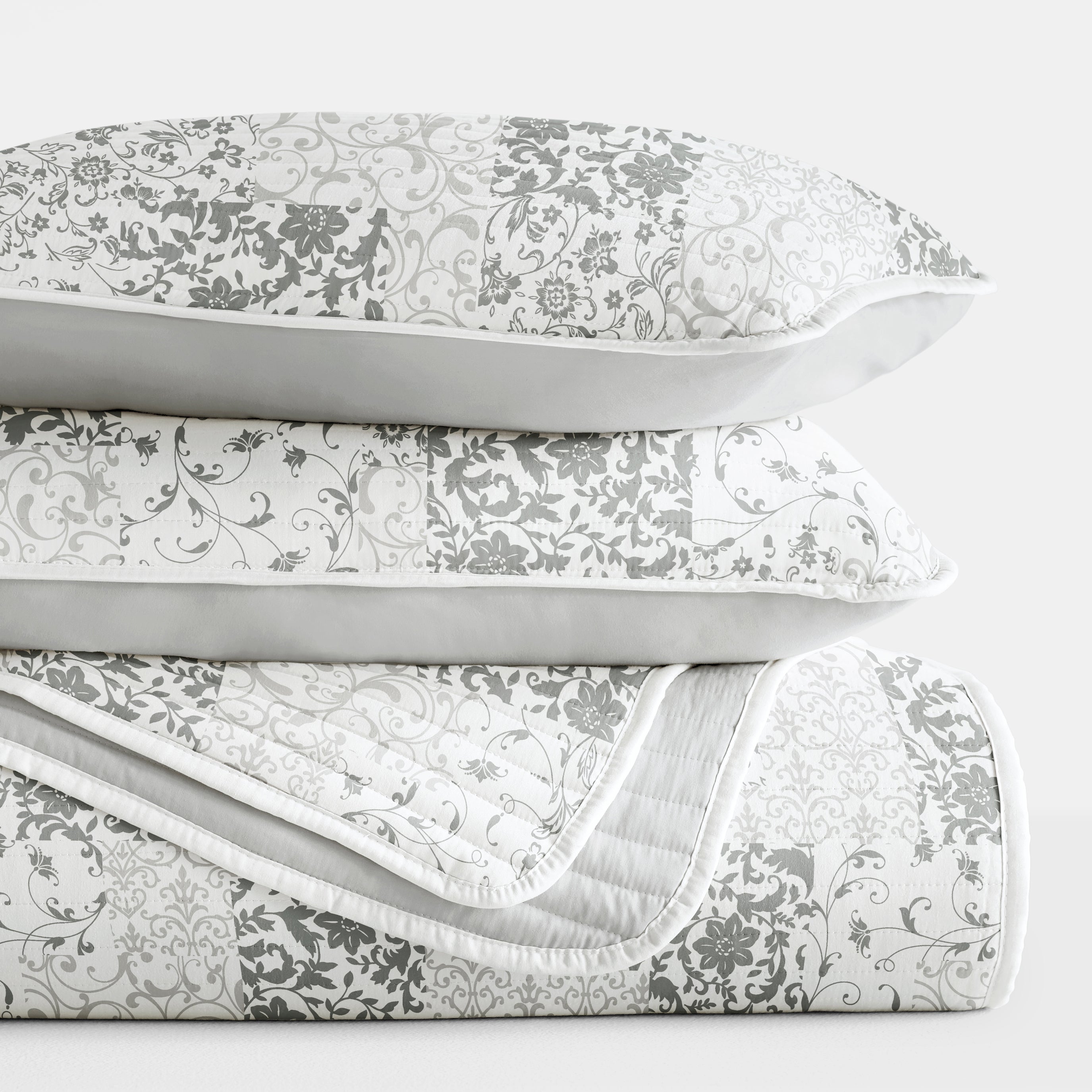 Patchwork Patterned Reversible Quilted Coverlet Set